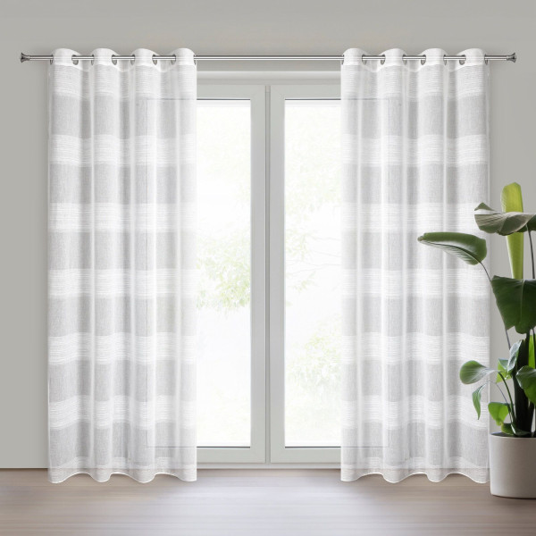Zasłona Agata 140X250 cm biała z szenilowymi pasami przelotki