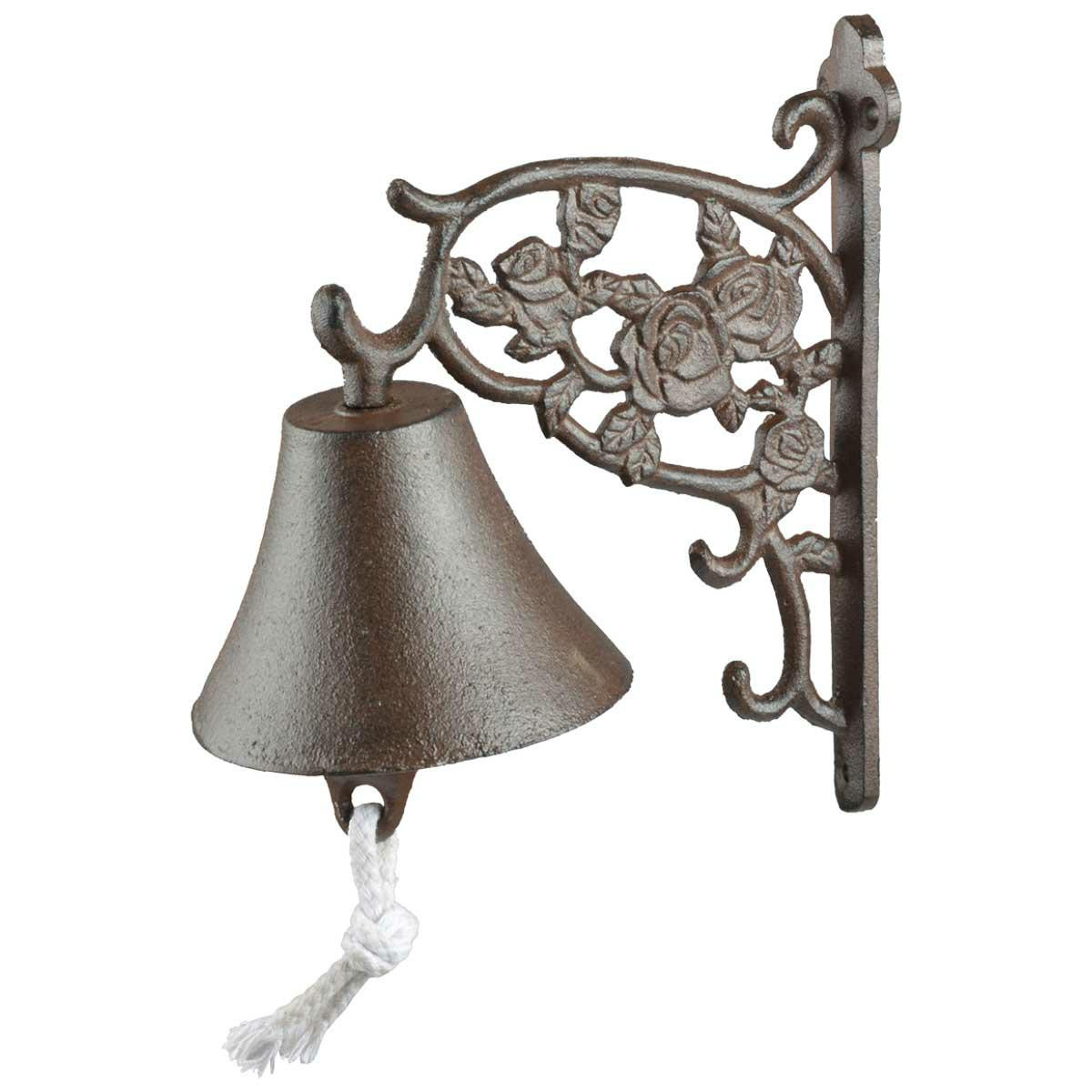 Żeliwny dzwonek ogrodowy RETRO z różą Esschert Design brązowy 19 cm