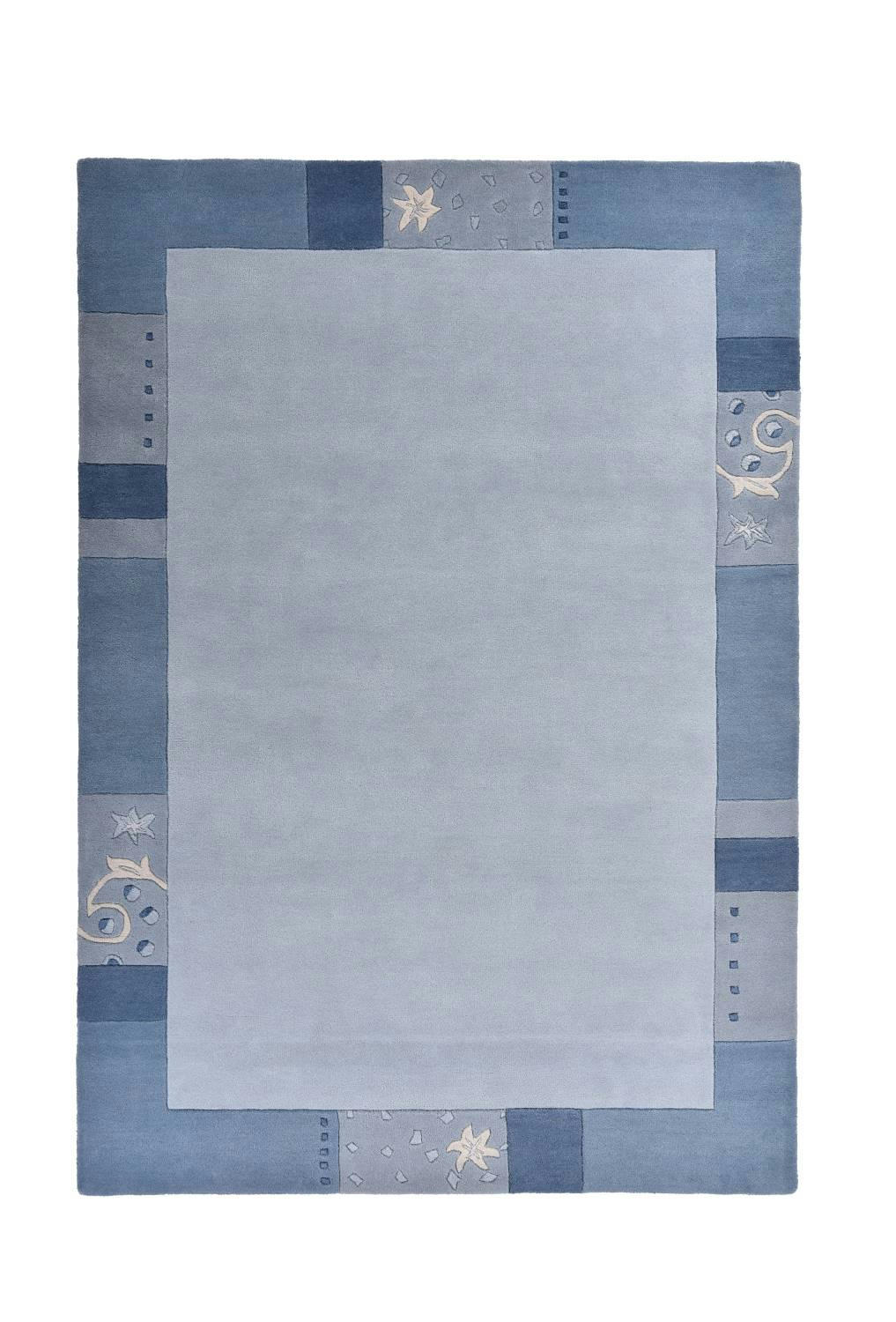 ROYAL GANGES - Tapis gabbeh floral en laine naturelle bleu clair 70x140 cm