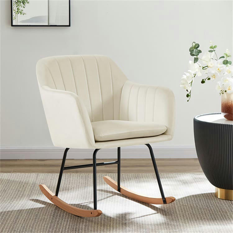 ELSA - Fauteuil  en velours crème rocking chair