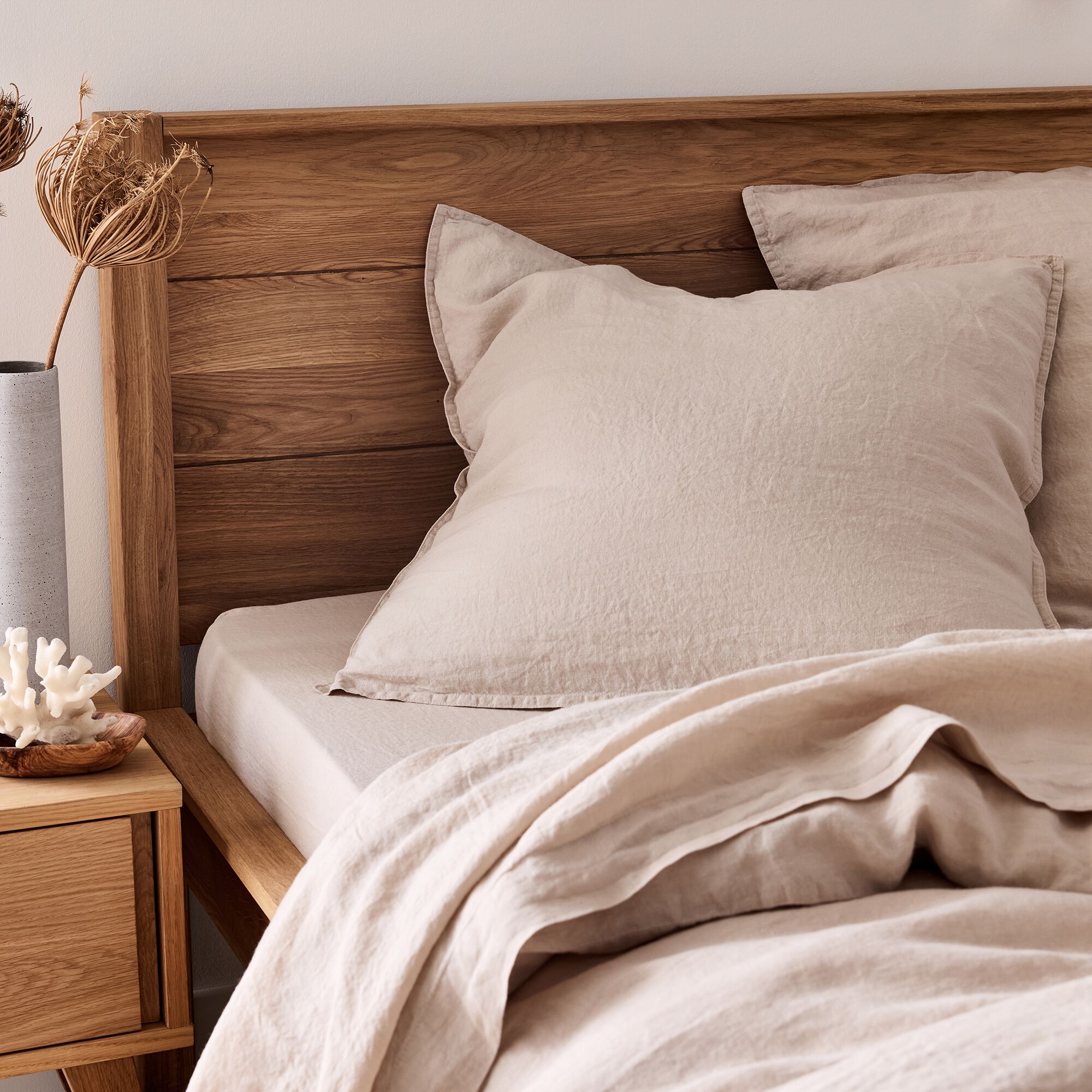 VENCE - Lot de 2 taies d'oreiller en lin lavé - beige 65x65cm