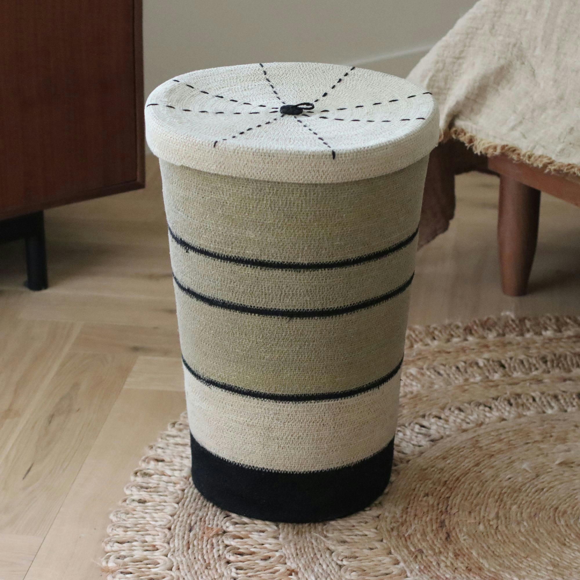 GRENADA - Panier à linge en jonc de mer naturel et noir h57cm