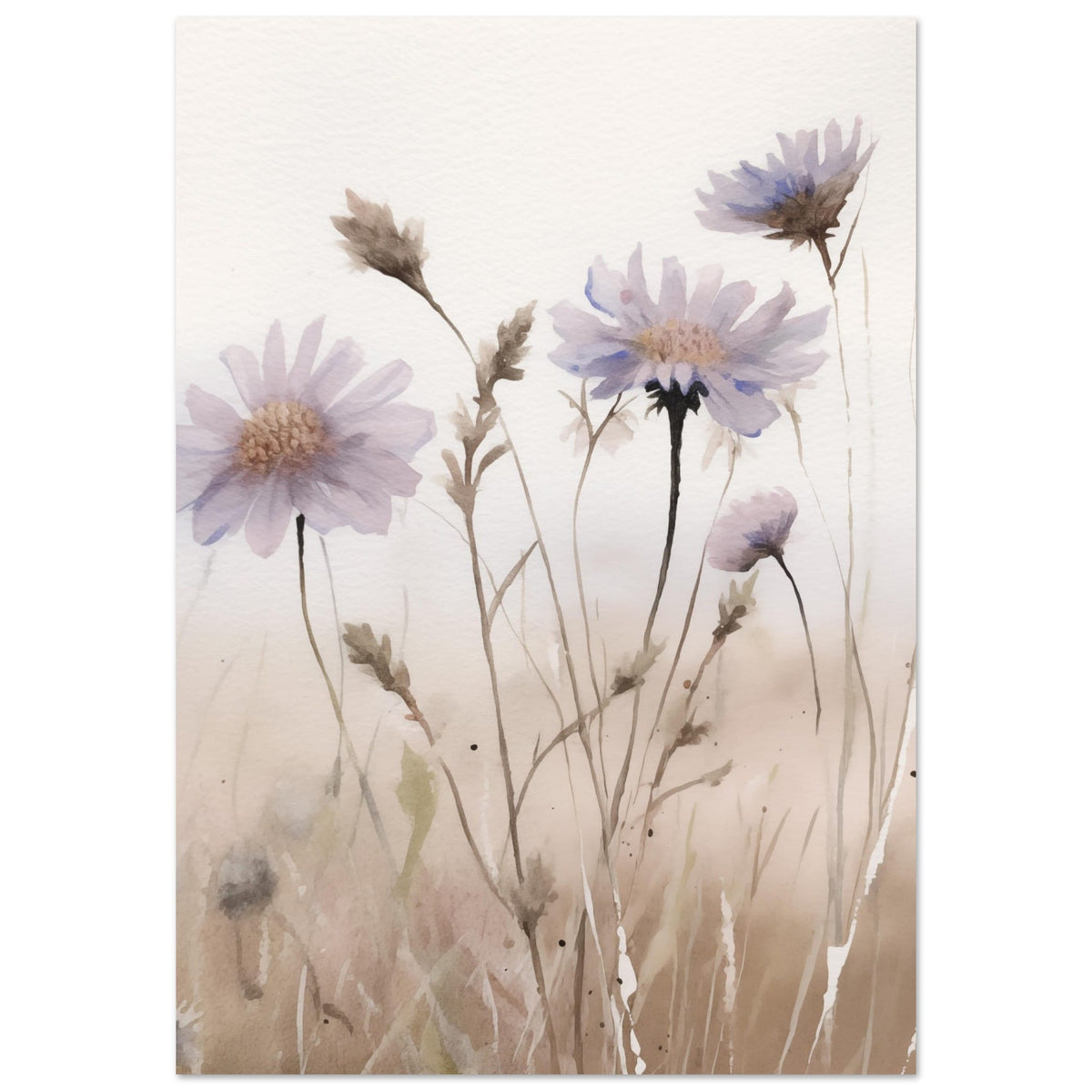 Artfulprints Poster Flower aquarel 1  - 70x100 cm - Taupe