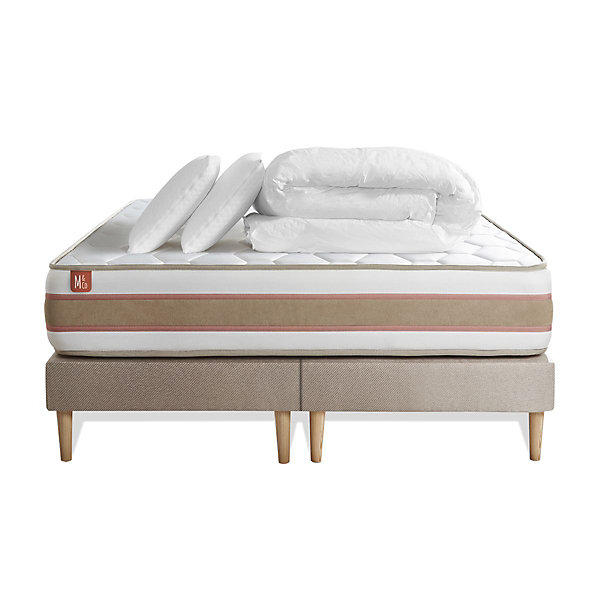 Pack sommier tapissier matelasRessorts ensachés et mémoire de forme avec couette et oreillers