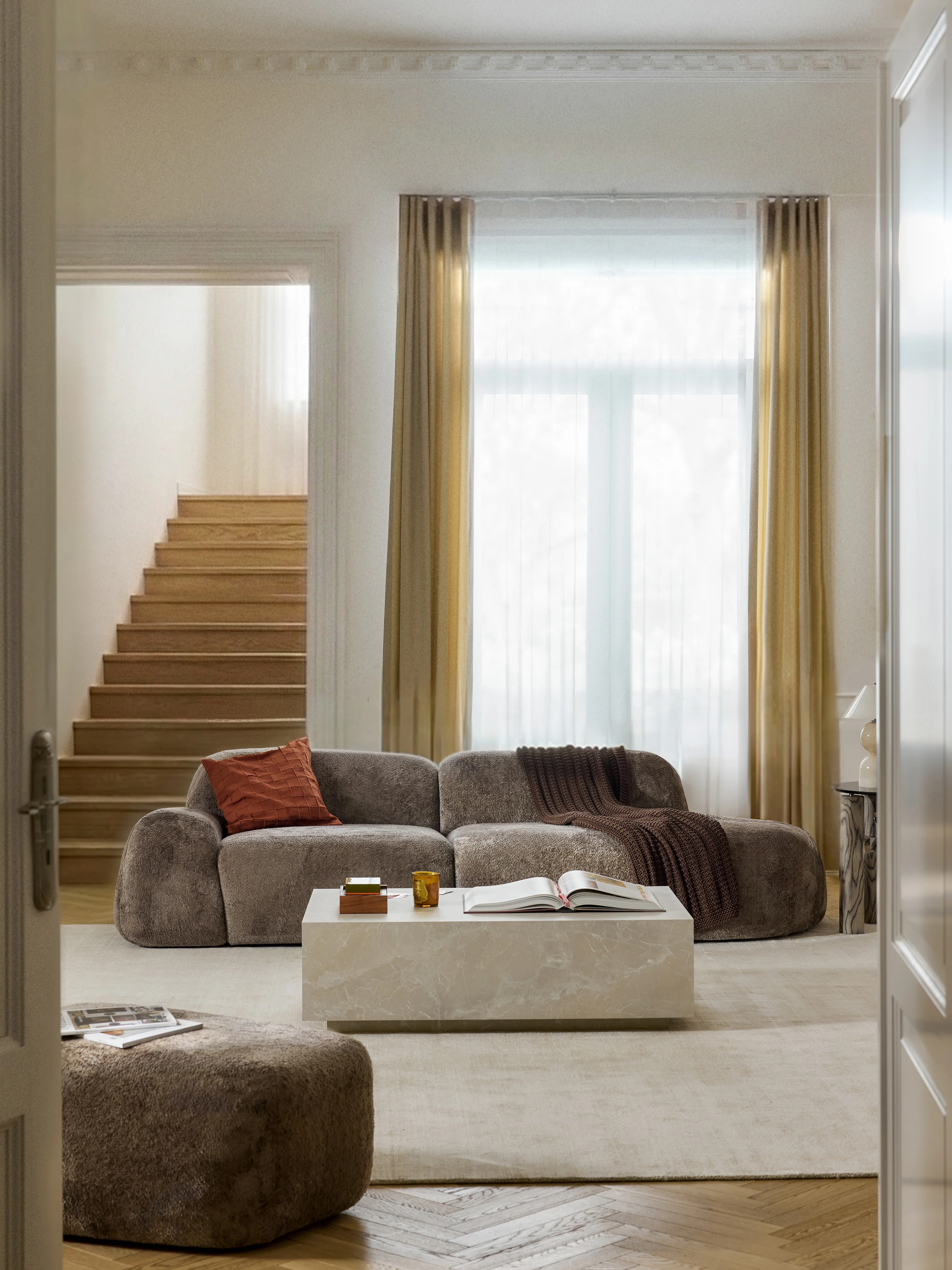 Modulare Chaiselongue Wolke (3-Sitzer) aus Teddy-Bouclé