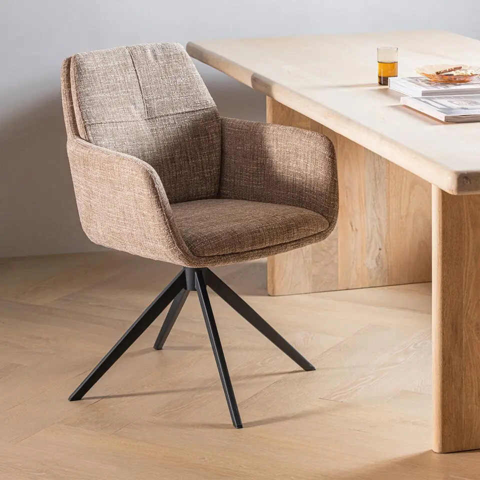 WOOOD Grant Eetkamerstoel Met Armleuning - Melange - Zand - 88x61x63