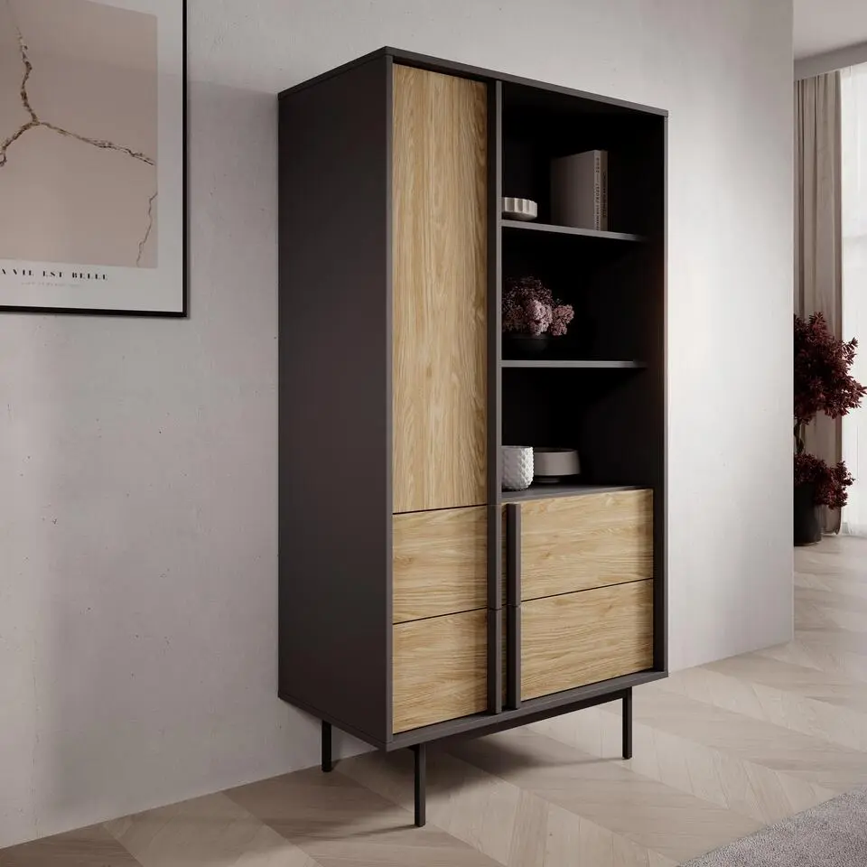 Meubella - Antigo - Boekenkast - Eiken/Antraciet - 83x43x155 cm