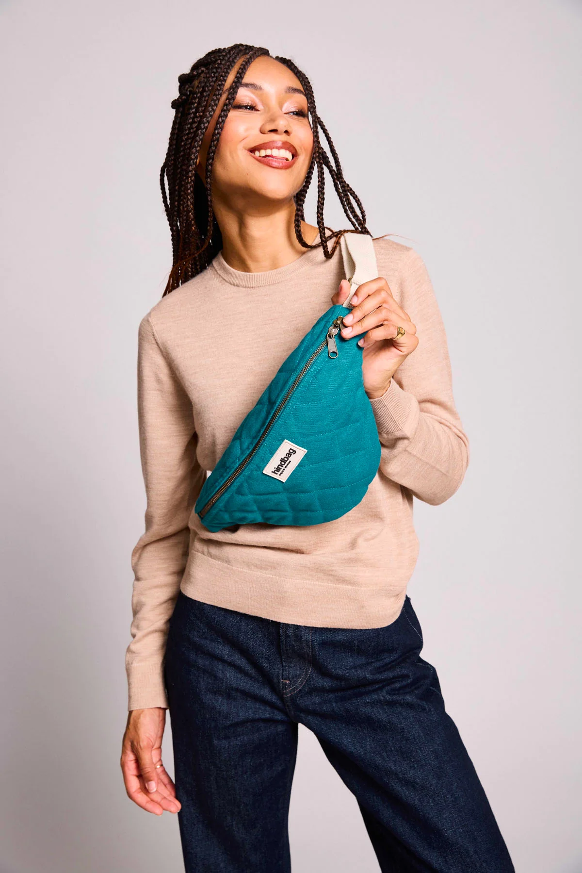 Sac banane matelassé Olivia Bleu paon