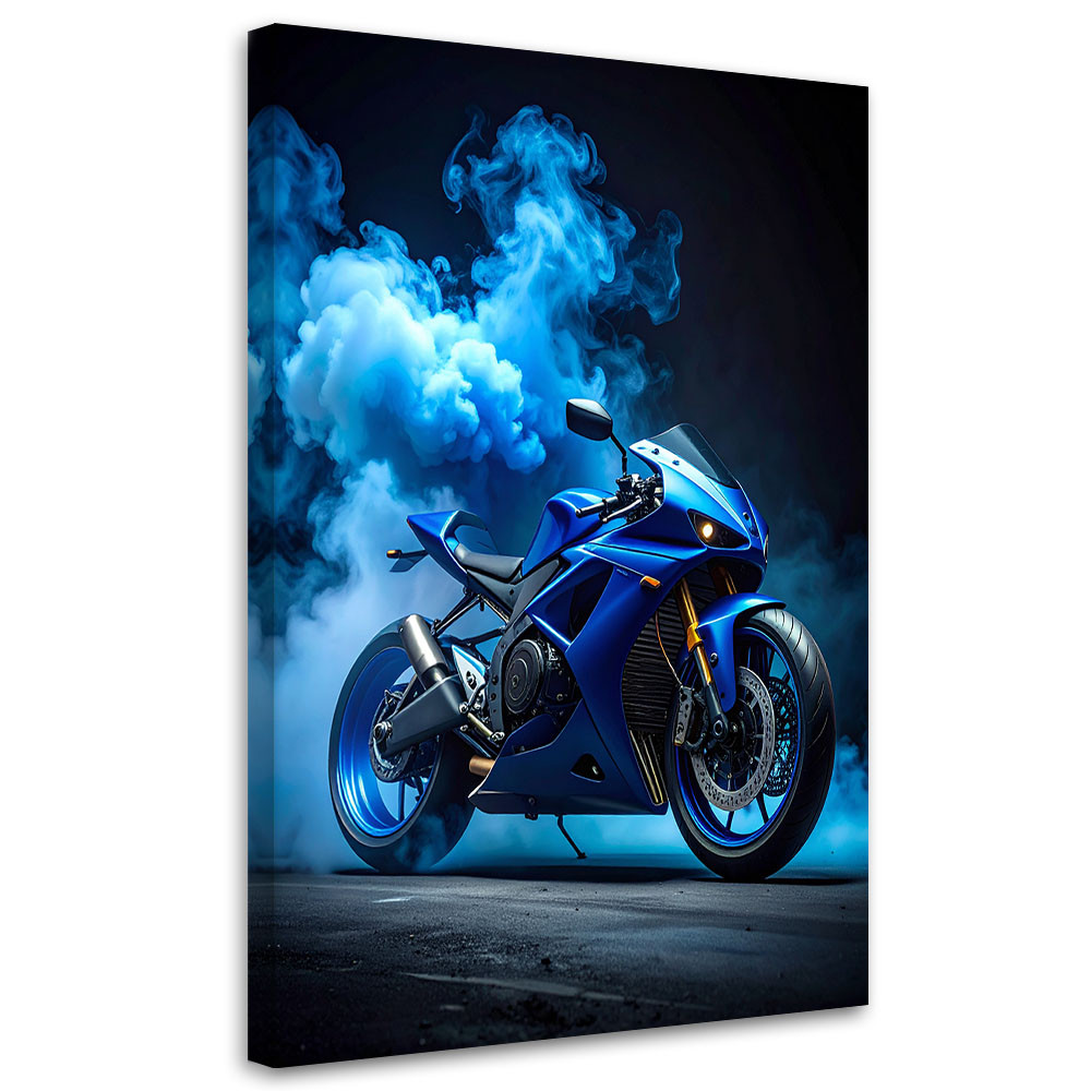 Obraz do salonu biura pokoju młodzieżowego, Niebieski Motocykl Motor 20x30
