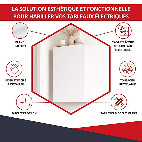 Coffret d'habillage ATOLE 13 modules en acier blanc pour tableaux éléctriques - H 670 x L 340 x P 140 mm - Réf. RCH200