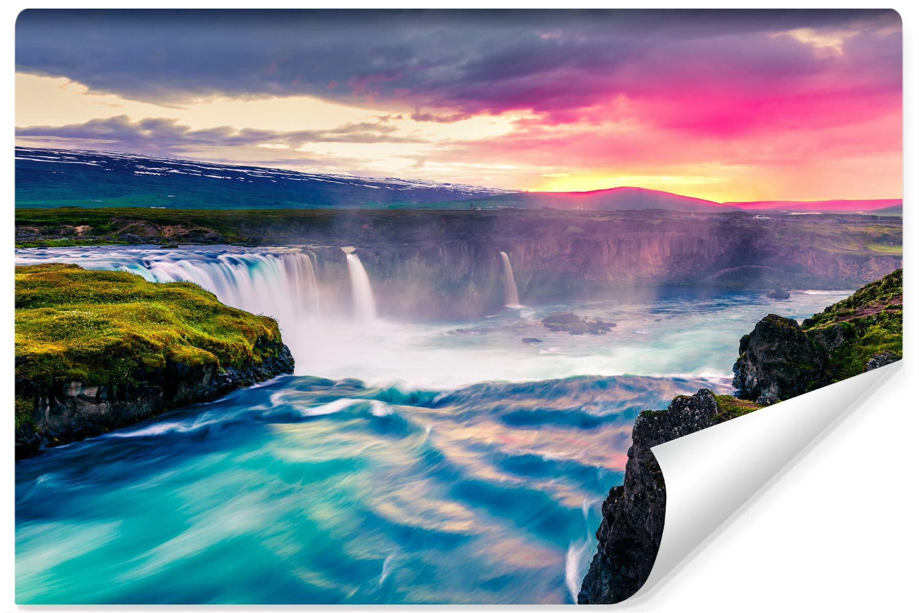 Fototapeta Wodospad Godafoss o Zachodzie Słońca 90x60cm