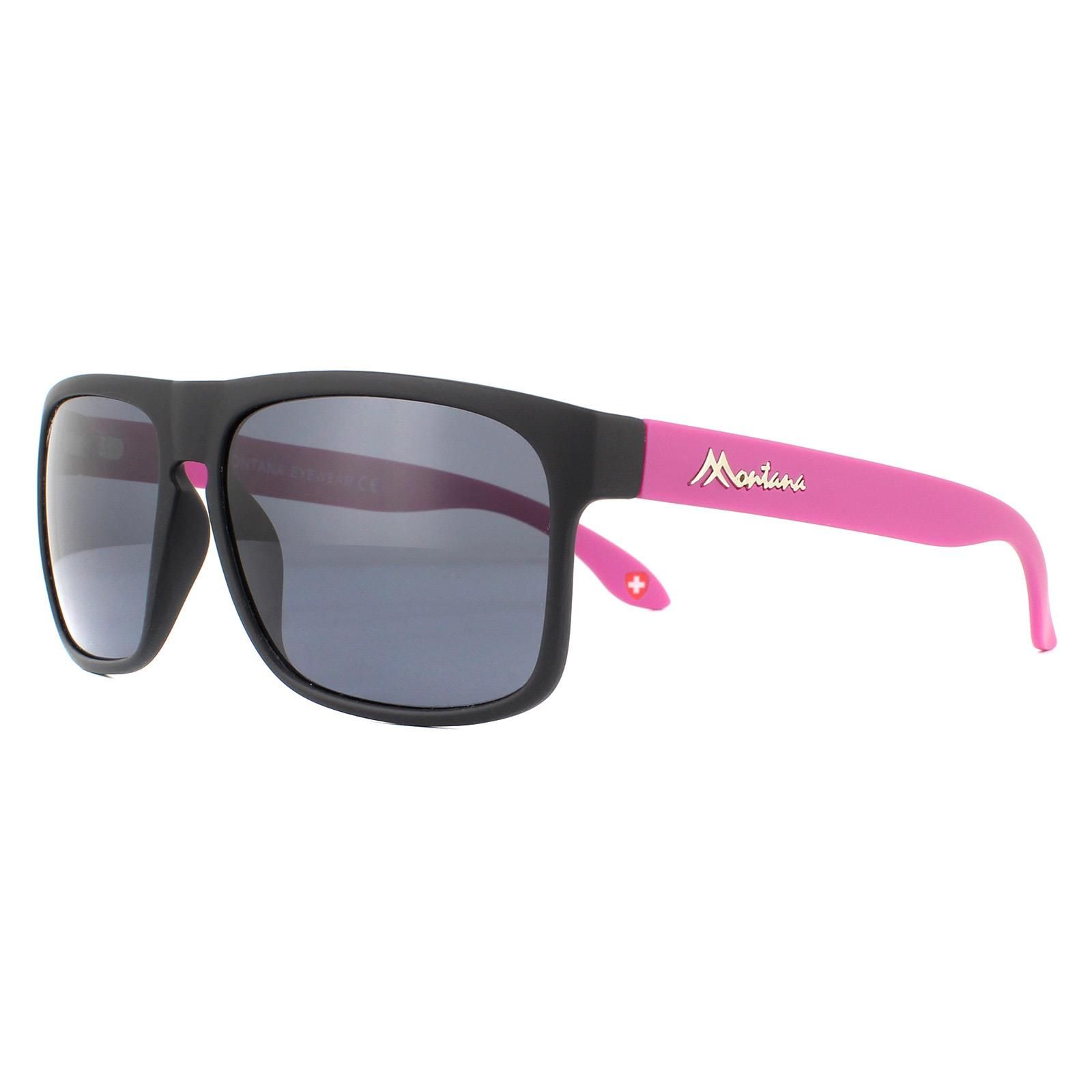 montana Rectangle Black with Pink Rubbertouch Black Polarized Sunglasses