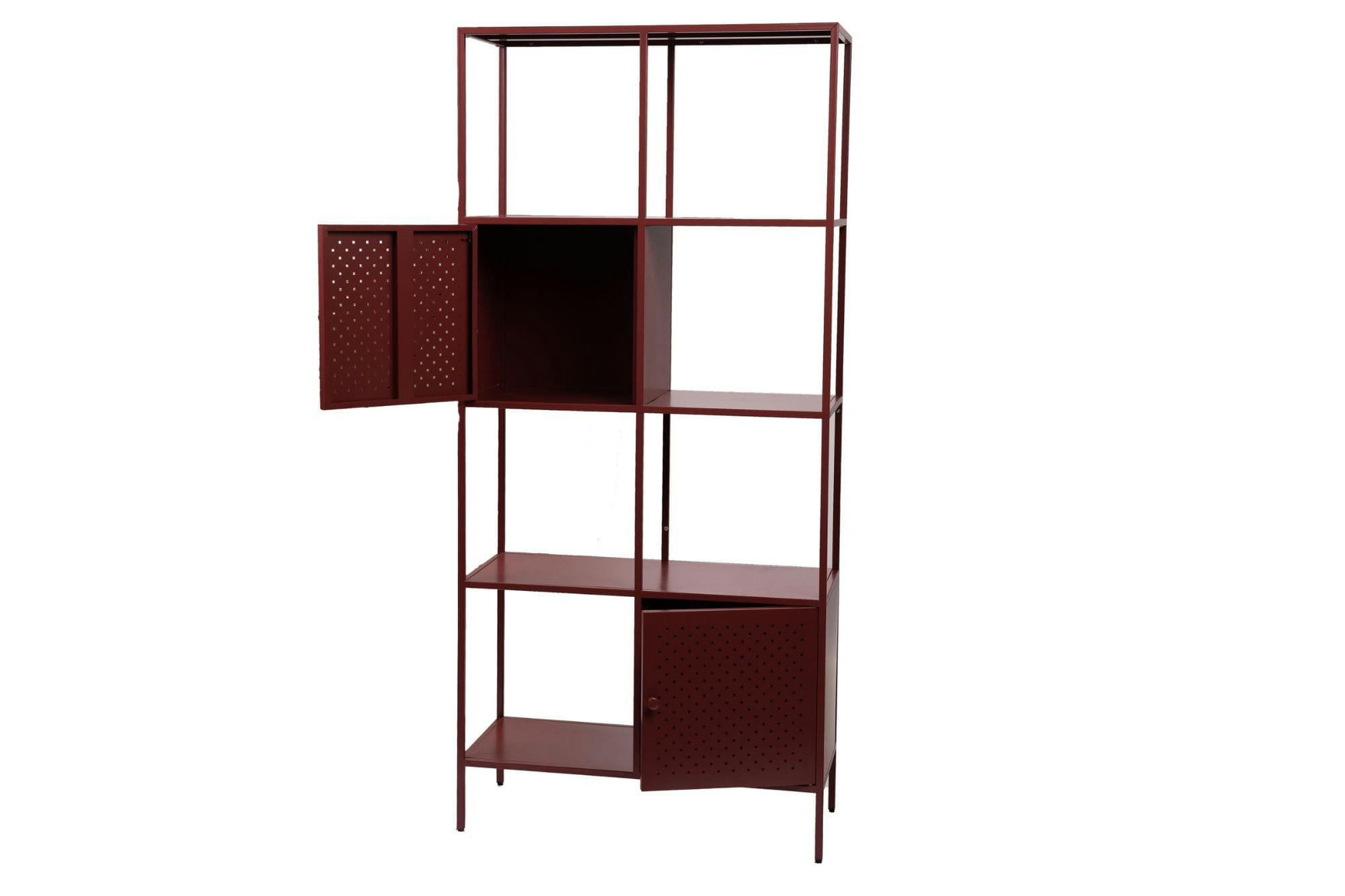 TERRA - Bibliothèque contemporaine en métal rouge terracotta 8 niches