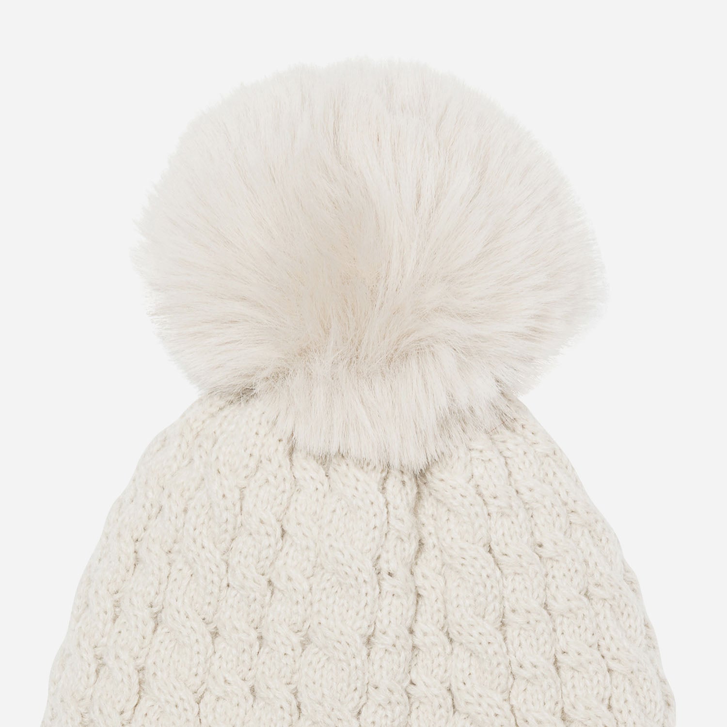 Bonnet TEXTO beige en tricot torsadé à pompon