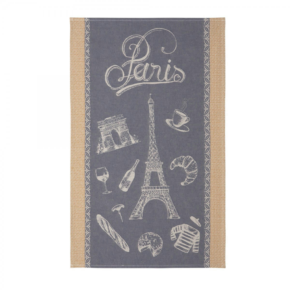 ALESIA - Torchon en jacquard de coton bleu 50x75