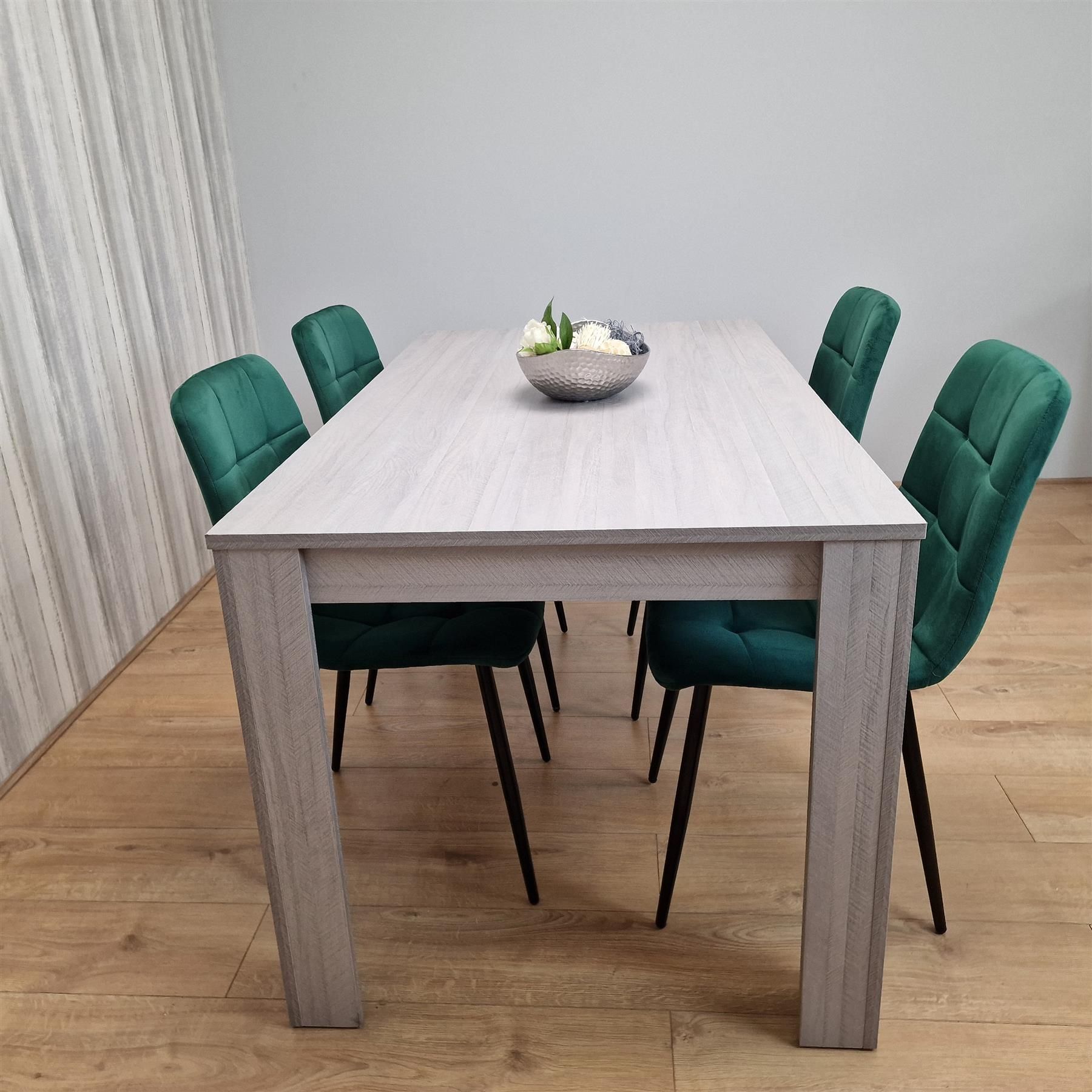 KOSY KOALA Modern Grey Rectangle Dining Table Set With 4 Green Velvet Chairs Dining Room Furniture