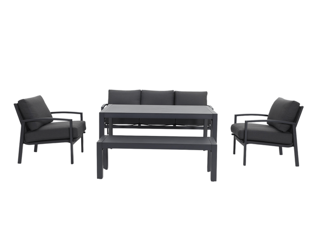 Jette 8 Seater Low Dining Setting Bundle - Gunmetal Grey