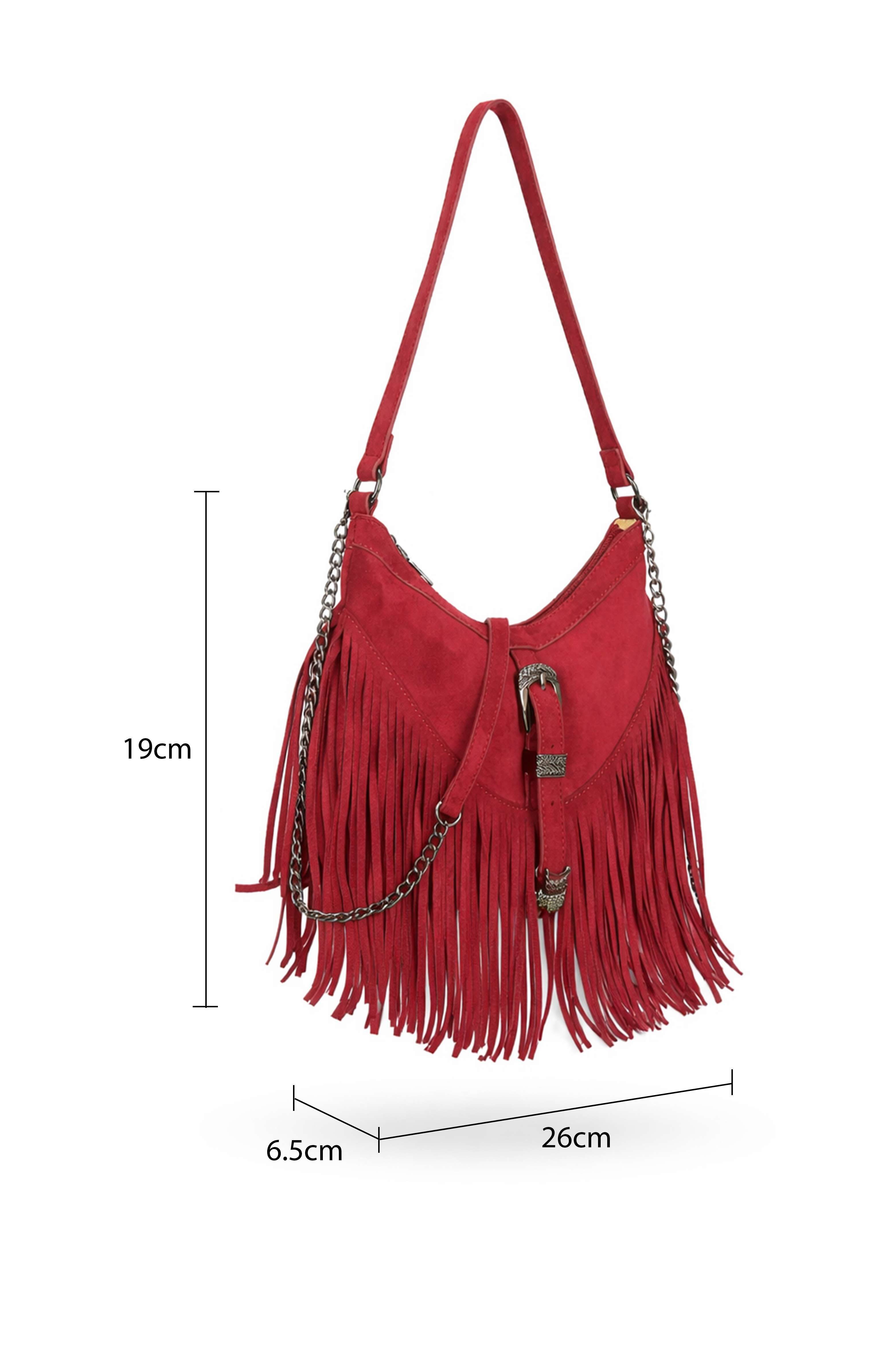 Kitise Fringe Faux Suede Shoulder Crossbody Bag with Front Buckle