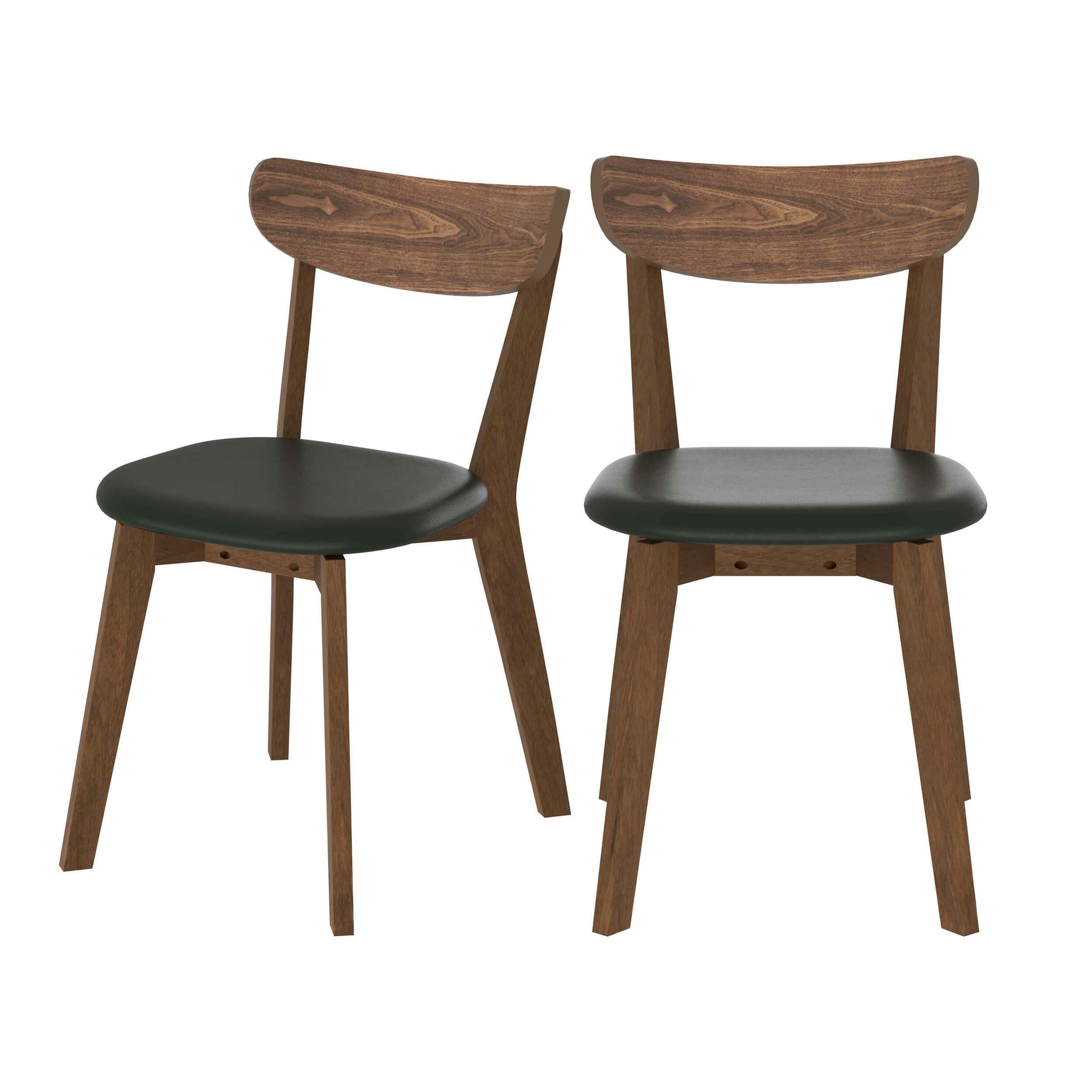 TABATA - Chaise en cuir synthétique noir et bois de frêne (lot de 2)