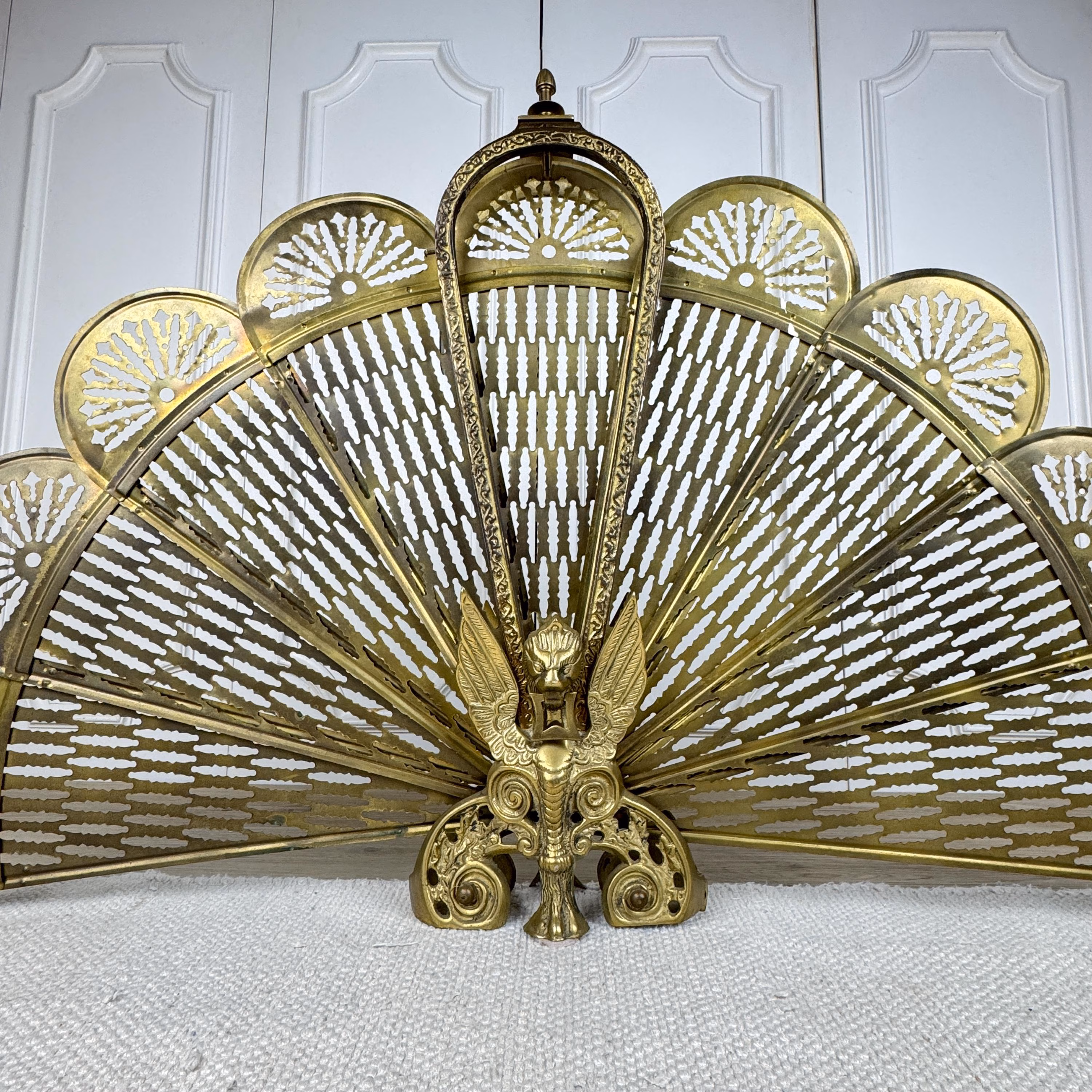 Vintage Brass Peacock Fireplace Screen, 37-3/4