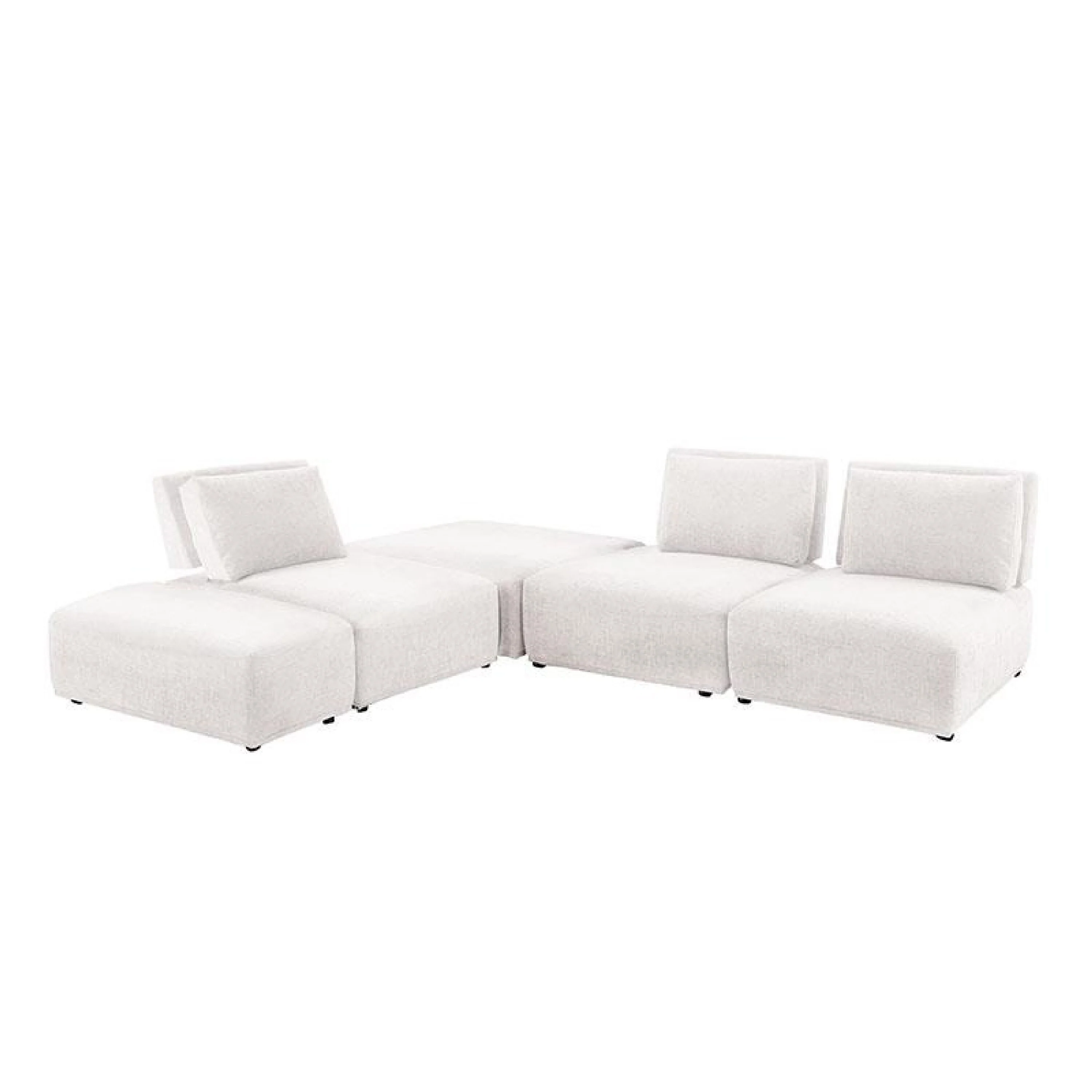 Stavan Modular L Sectional Sofa Set, White Boucle, Adjustable Backs