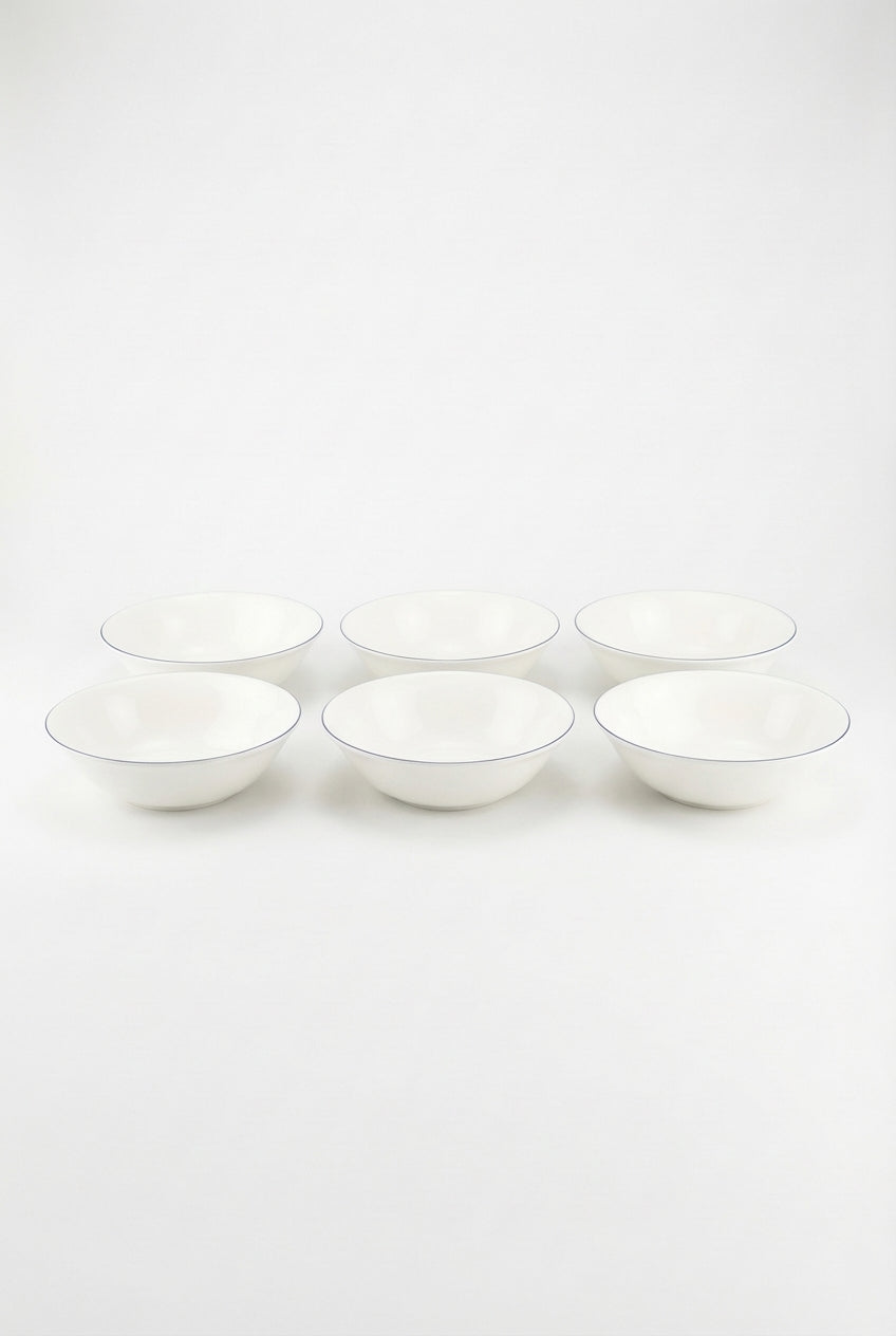 vtwonen - Soepkom - Wit/Blauw Lijn - Porselein - Set van 6