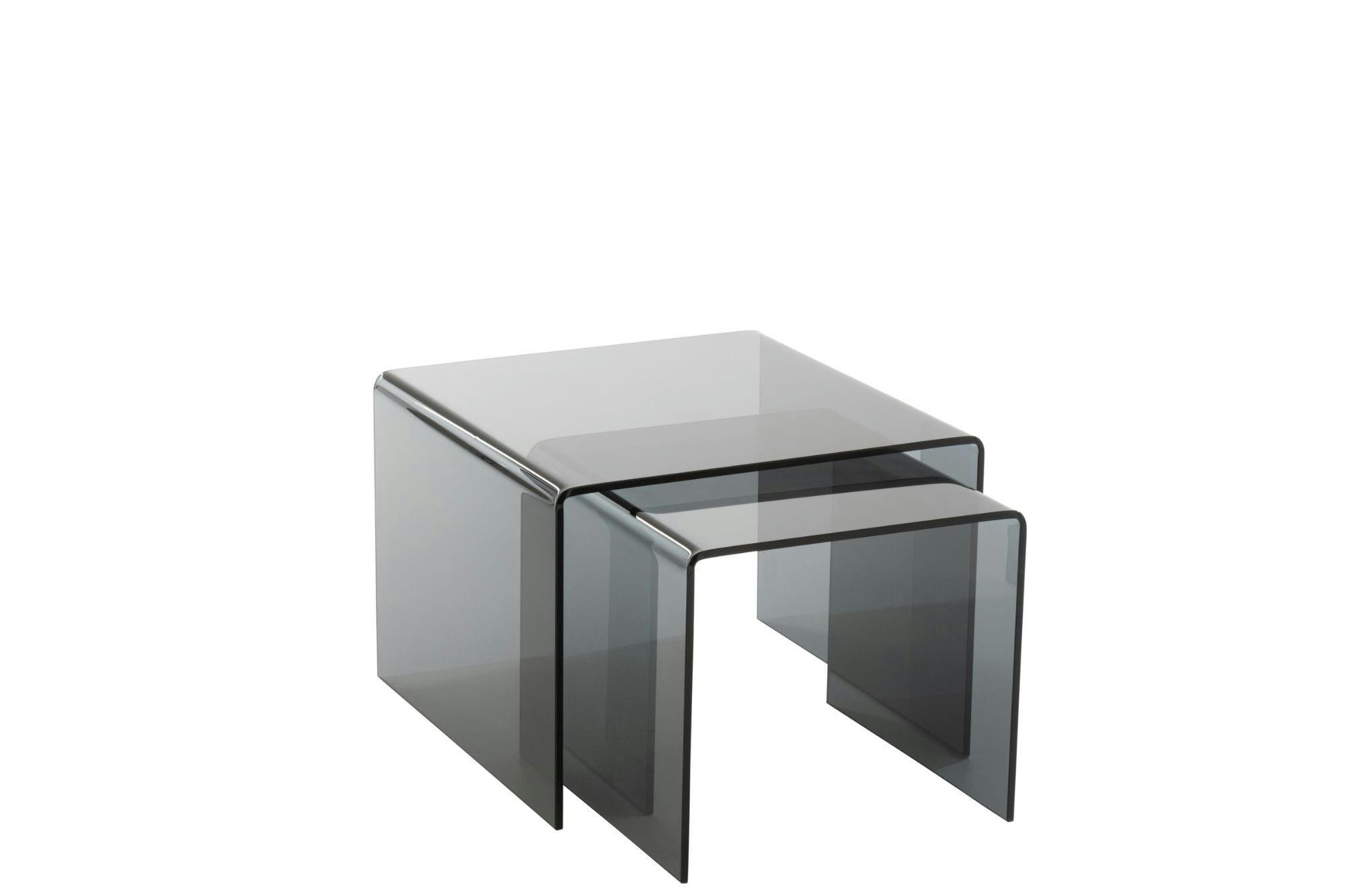 GALLE - Tables basses carrées gigognes en verre L65