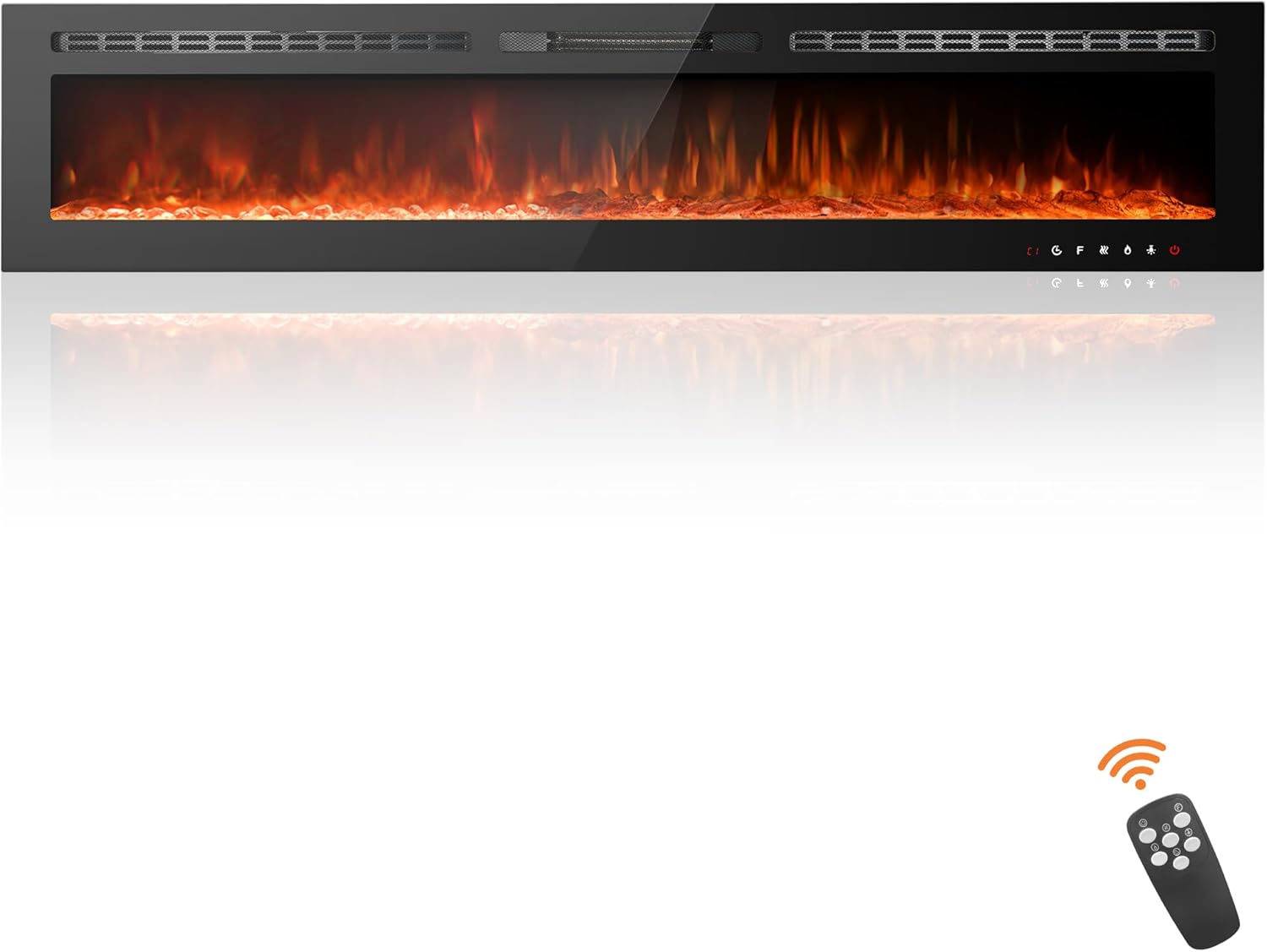 80 inch Ultra-Thin Electric Fireplace Recessed and Wall Mounted with Touch Screen Control Panel/Remote Control- Timer,Realistic 5 Flame - Log & Crystal Hearth Options