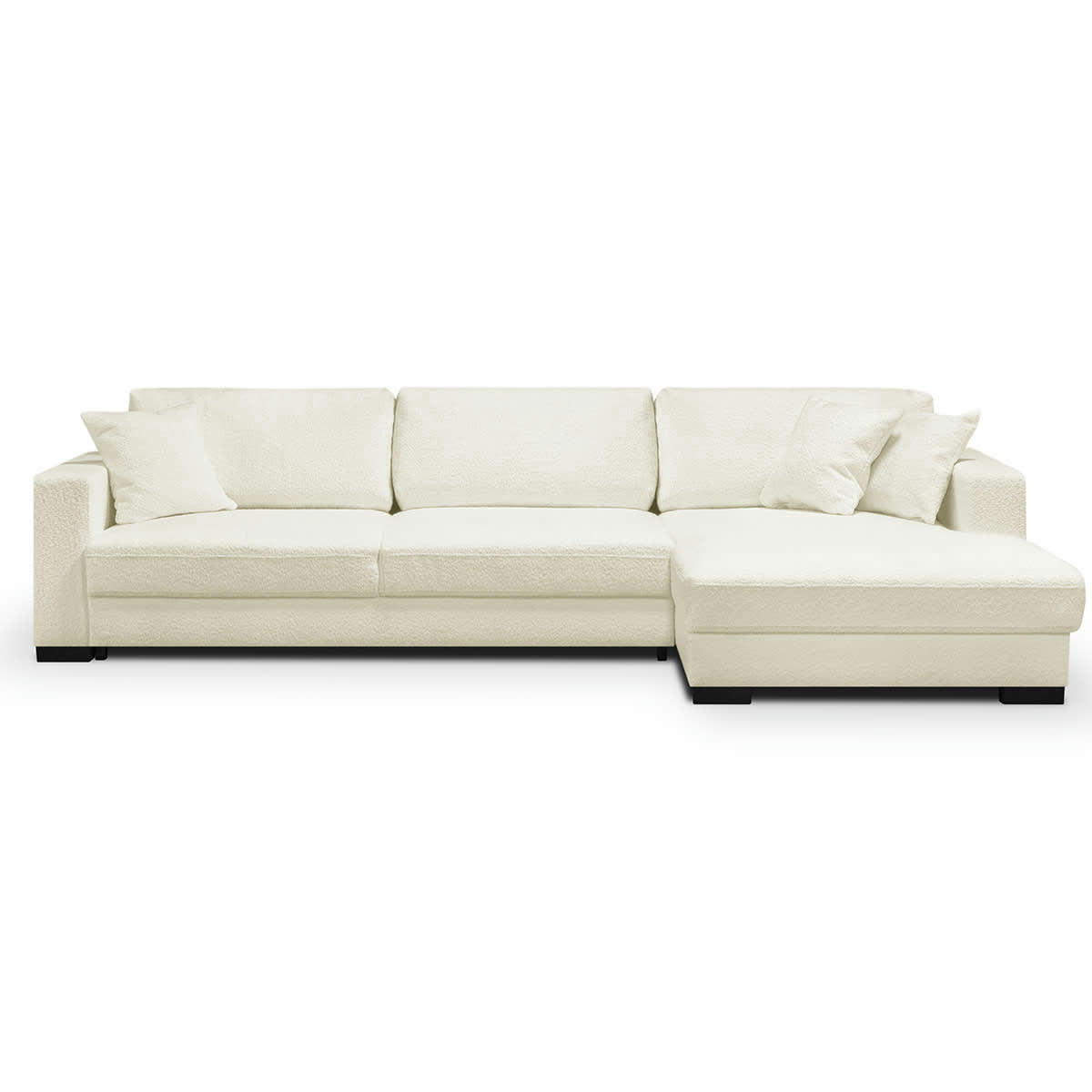 ROBIN - Canapé d'angle à droite convertible 5 places en tissu bouclette écru