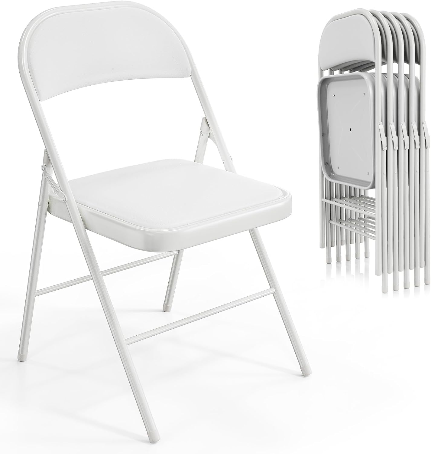 VINGLI 6 Pack Folding Chairs with Padded Seats, Metal Frame with Pu Leather Seat & Back, Capacity 350 lbs, White