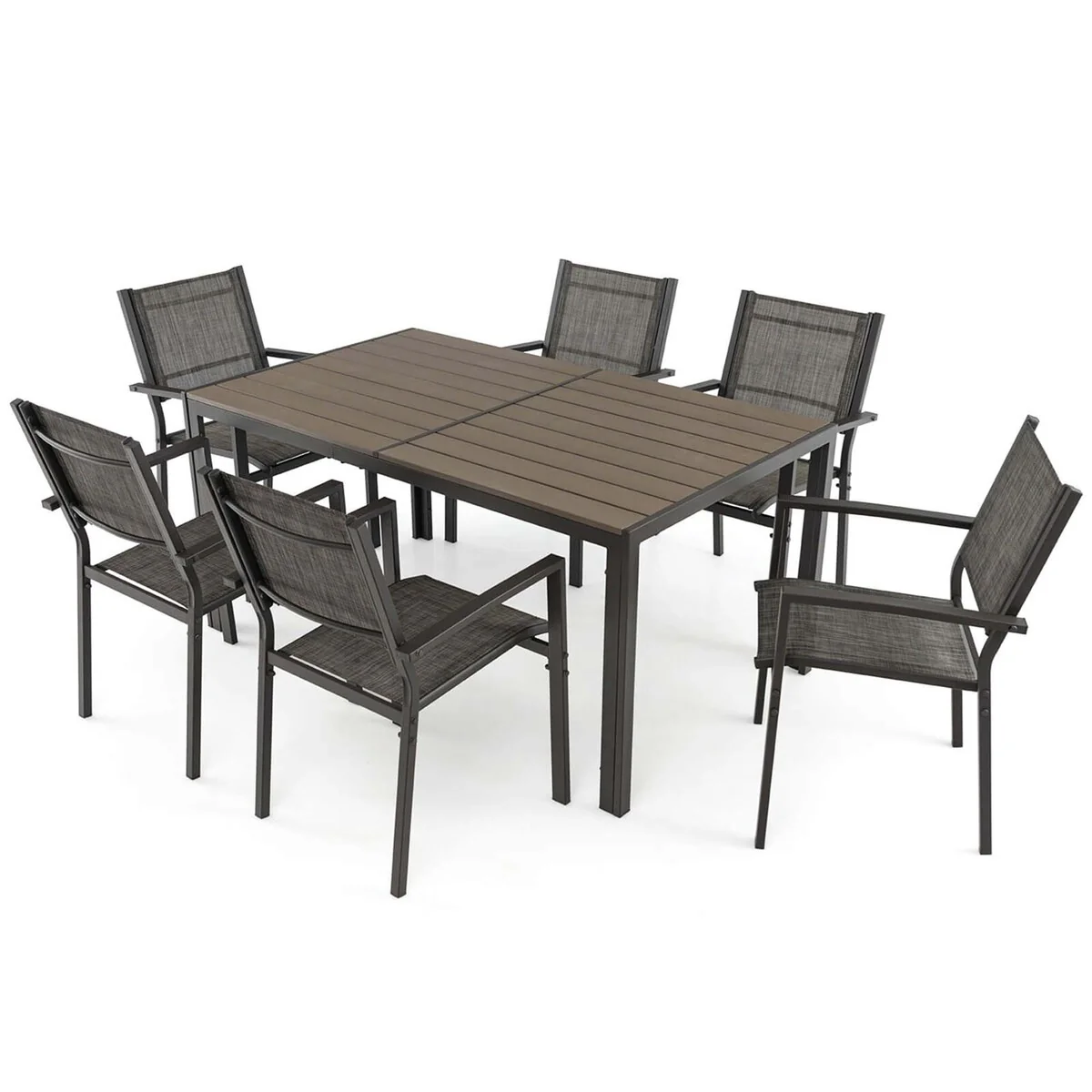 7 PCS Outdoor Dining Set w/ Rectangle Table & 6 Stackable Chairs