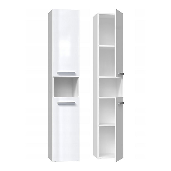 LUANA - Meuble de salle de bain 2 portes - 31x30x174 cm - BLANC BRILLANT