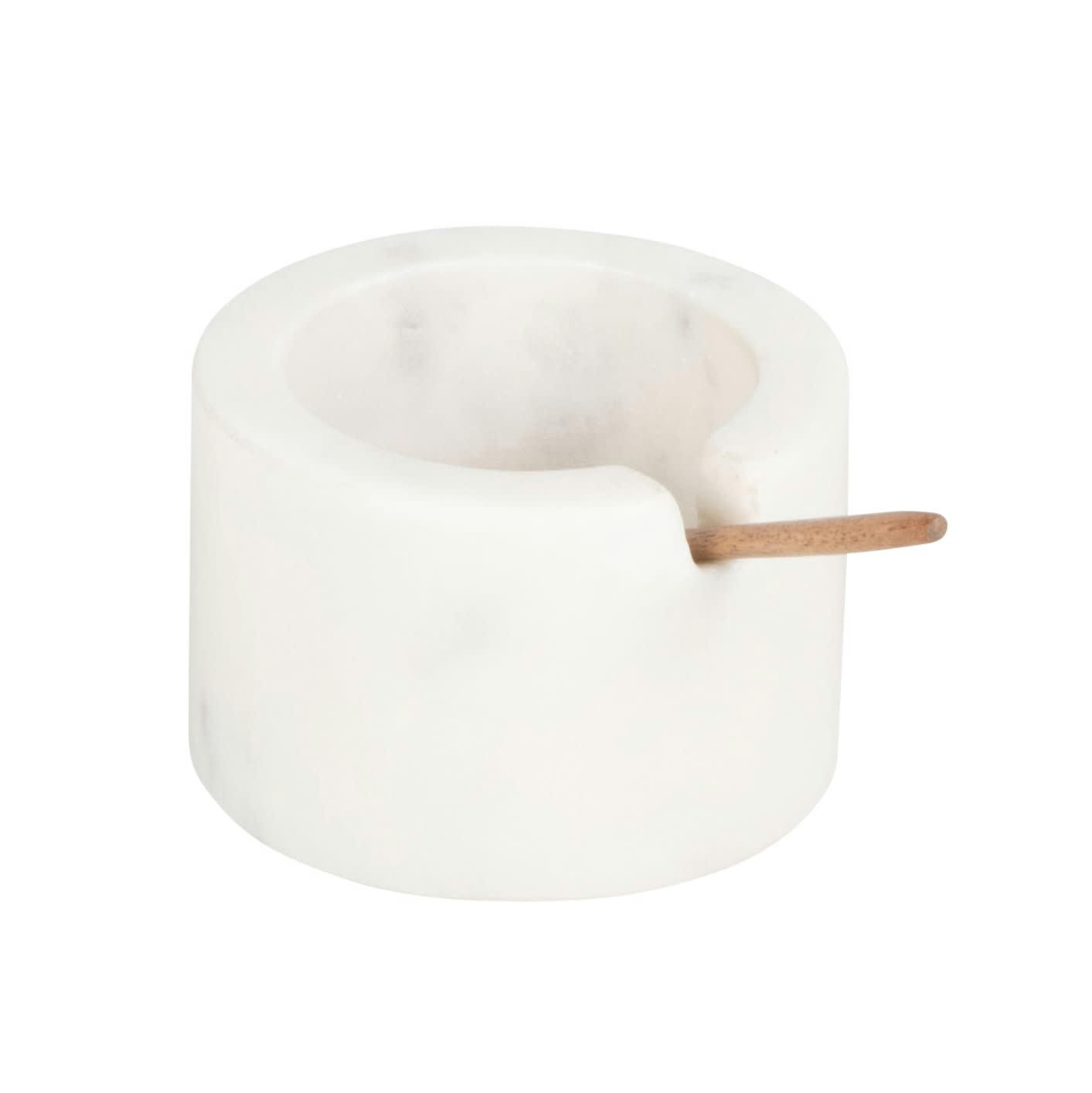 CALLIOPE - Pot sel et poivre en marbre blanc et bois de manguier