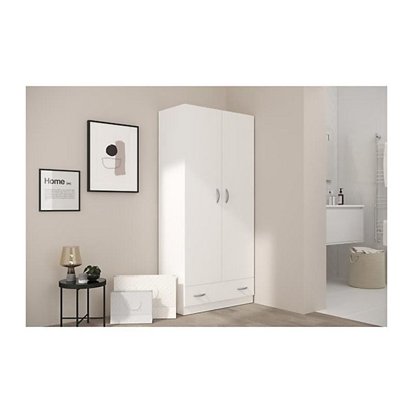PARISOT Armoire 2 portes battantes   1 tiroir - Panneaux de particules - Décor Blanc - L 78 cm x P 38 cm x H 170 cm - VARIA