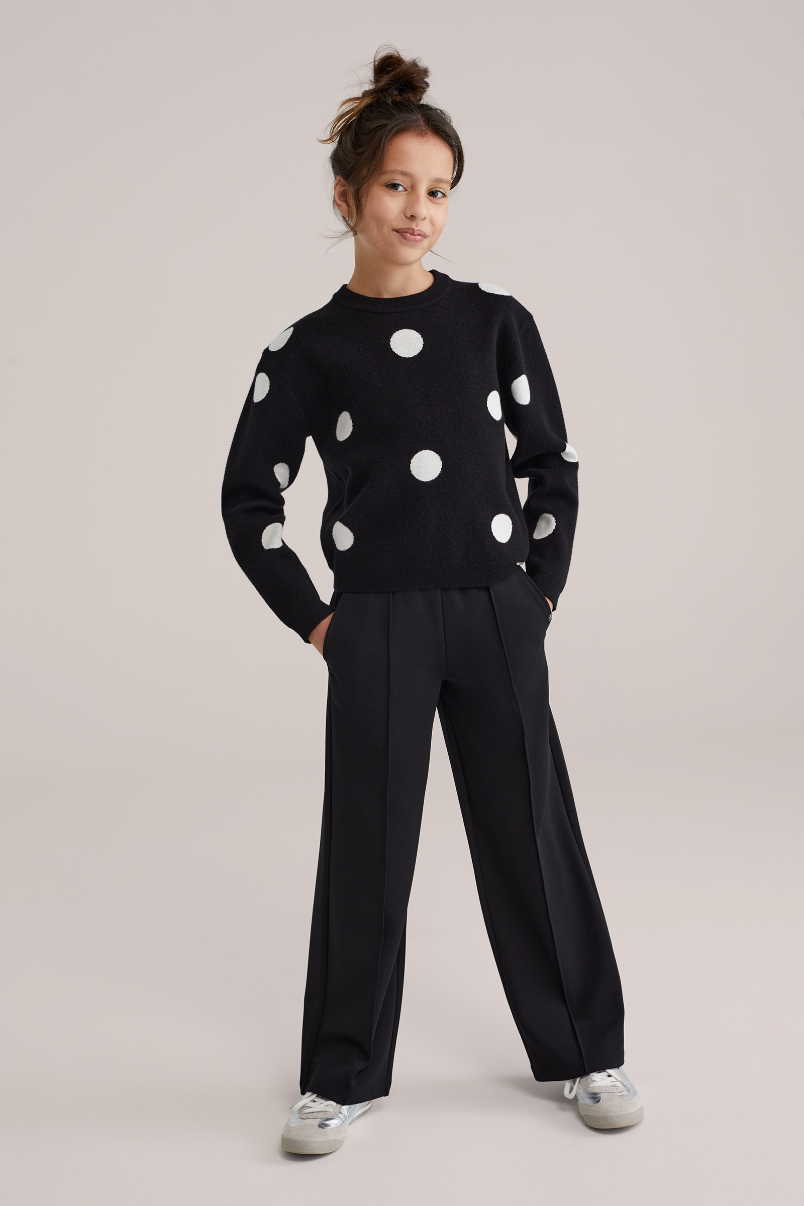 Meisjes straight fit broek met structuur