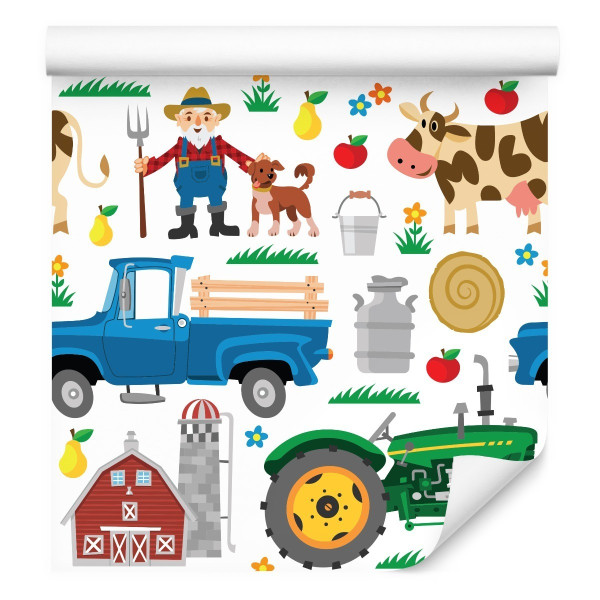 Tapeta Dla Dzieci Zwierzątka Traktory Farma