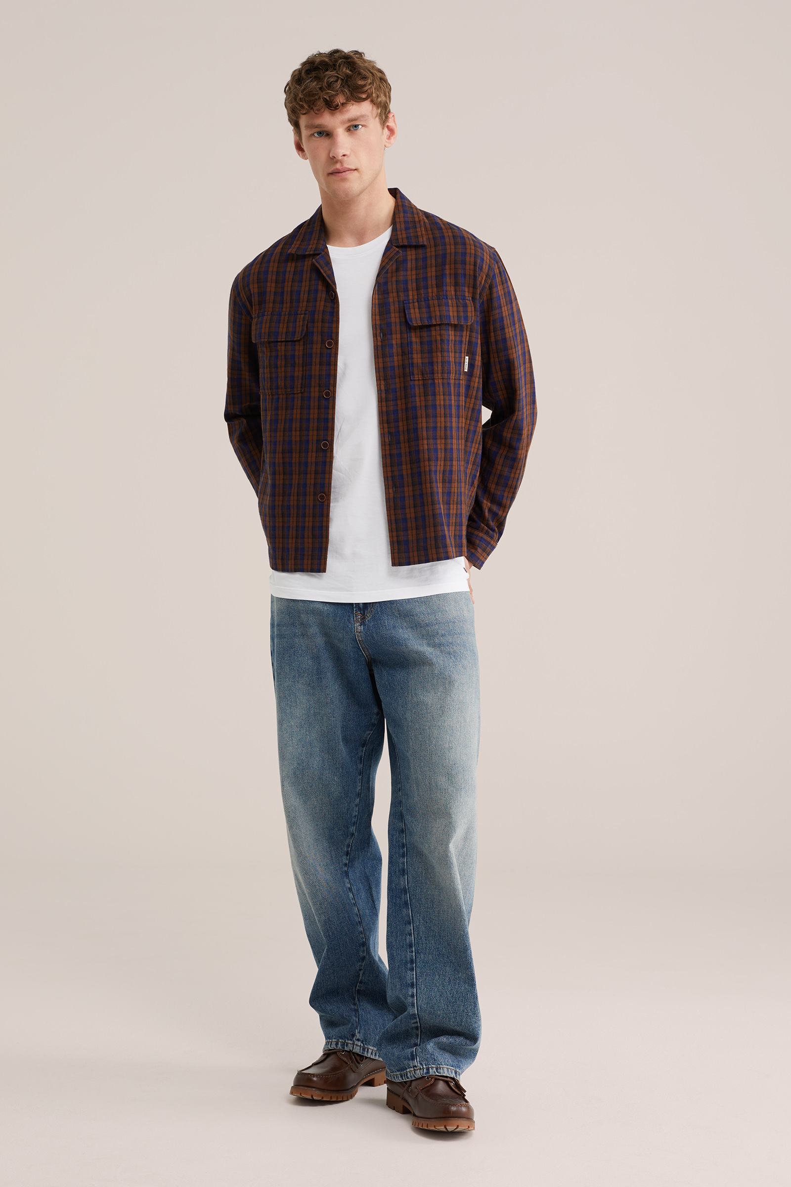 Heren regular fit flanellen overhemd met ruit