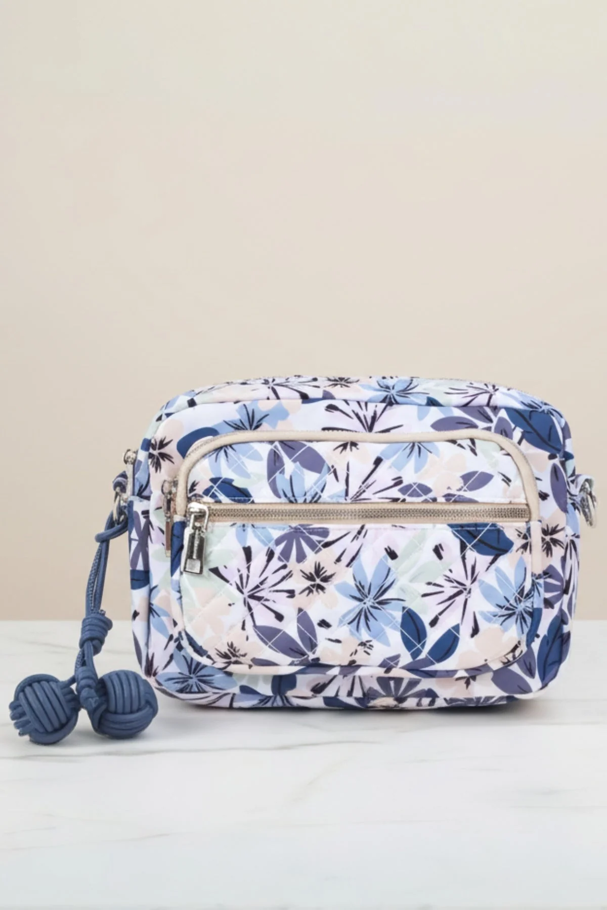 Blue Floral Print Charm Camera Bag