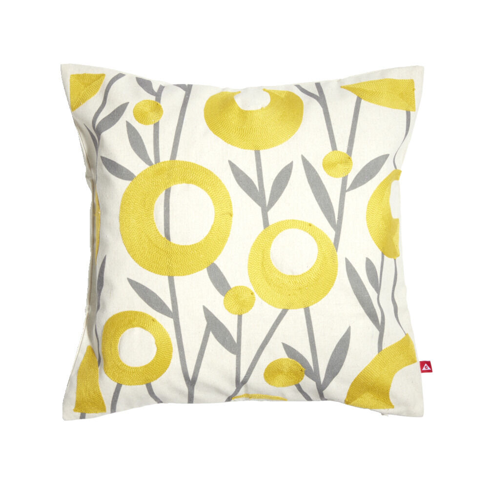 Housse de coussin imprimé floral jaune avec broderie 45x45cm