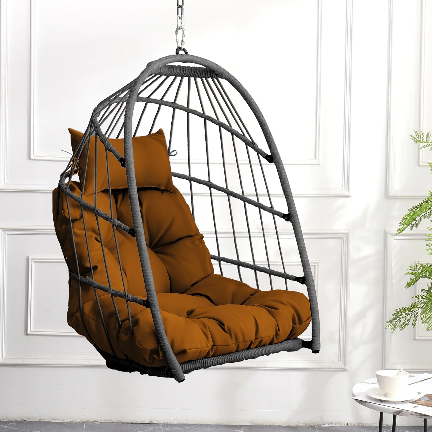 Outdoor PE Rattan Egg Swing Hanging Chair - Weather-Resistant Garden Hanging Chair for Patio Relaxation