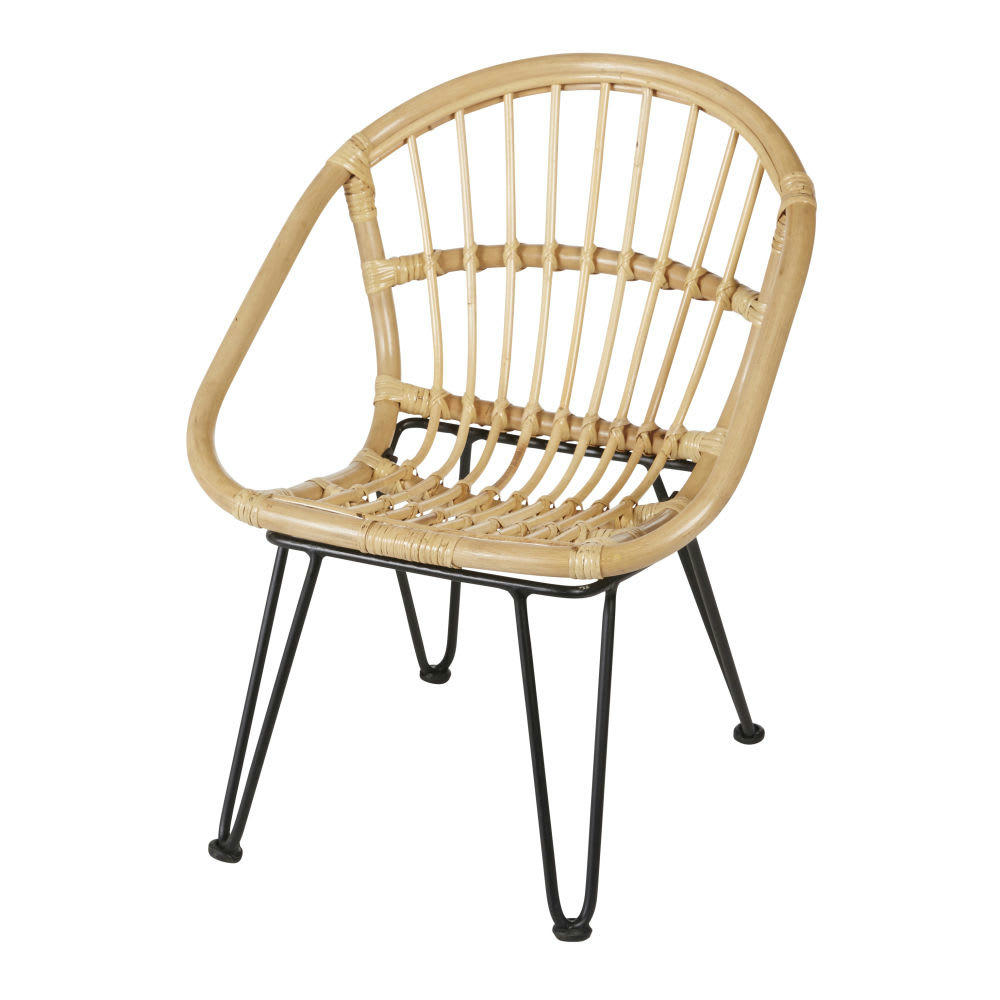 Mini Jungle - Fauteuil enfant en rotin et métal noir