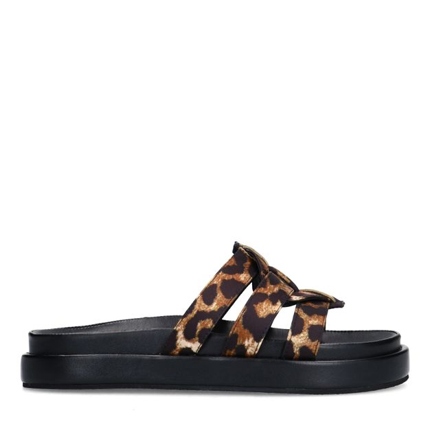 Leopard slippers met plateauzool