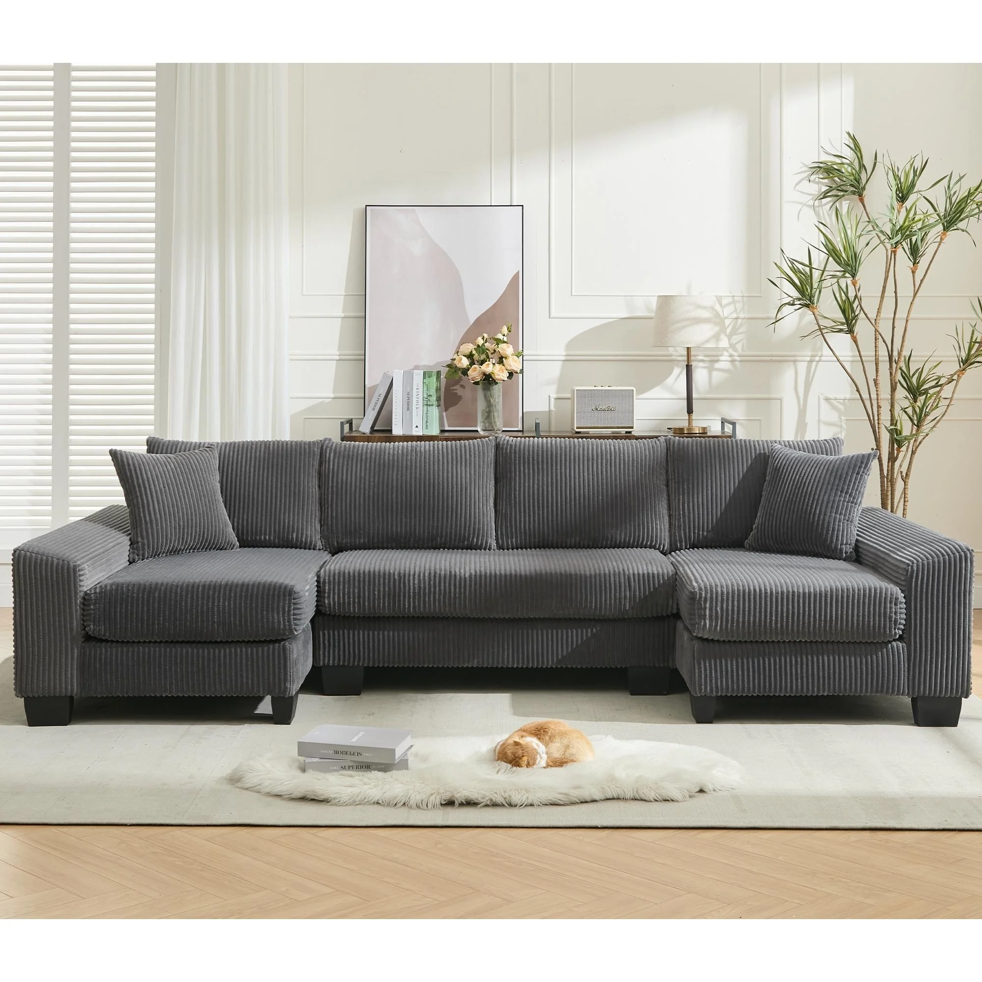 114 Convertible Sleeper Sofa,Oversized U Shaped Sectional Couch