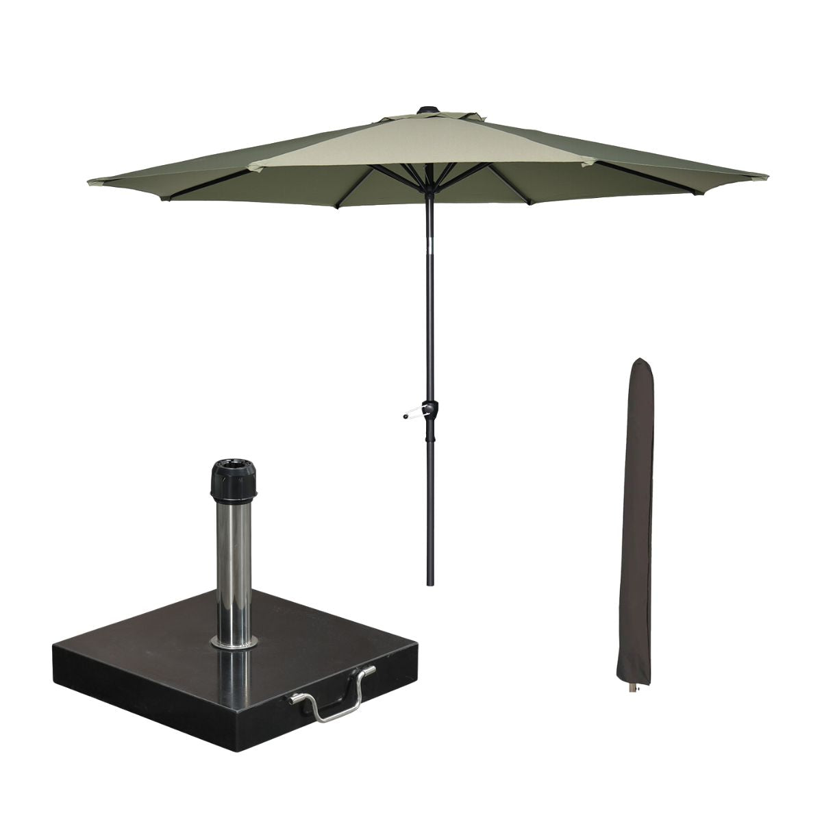 Garden Impressions stokparasol Lotus olijf Ø300 cm met Cosmo voet en hoes