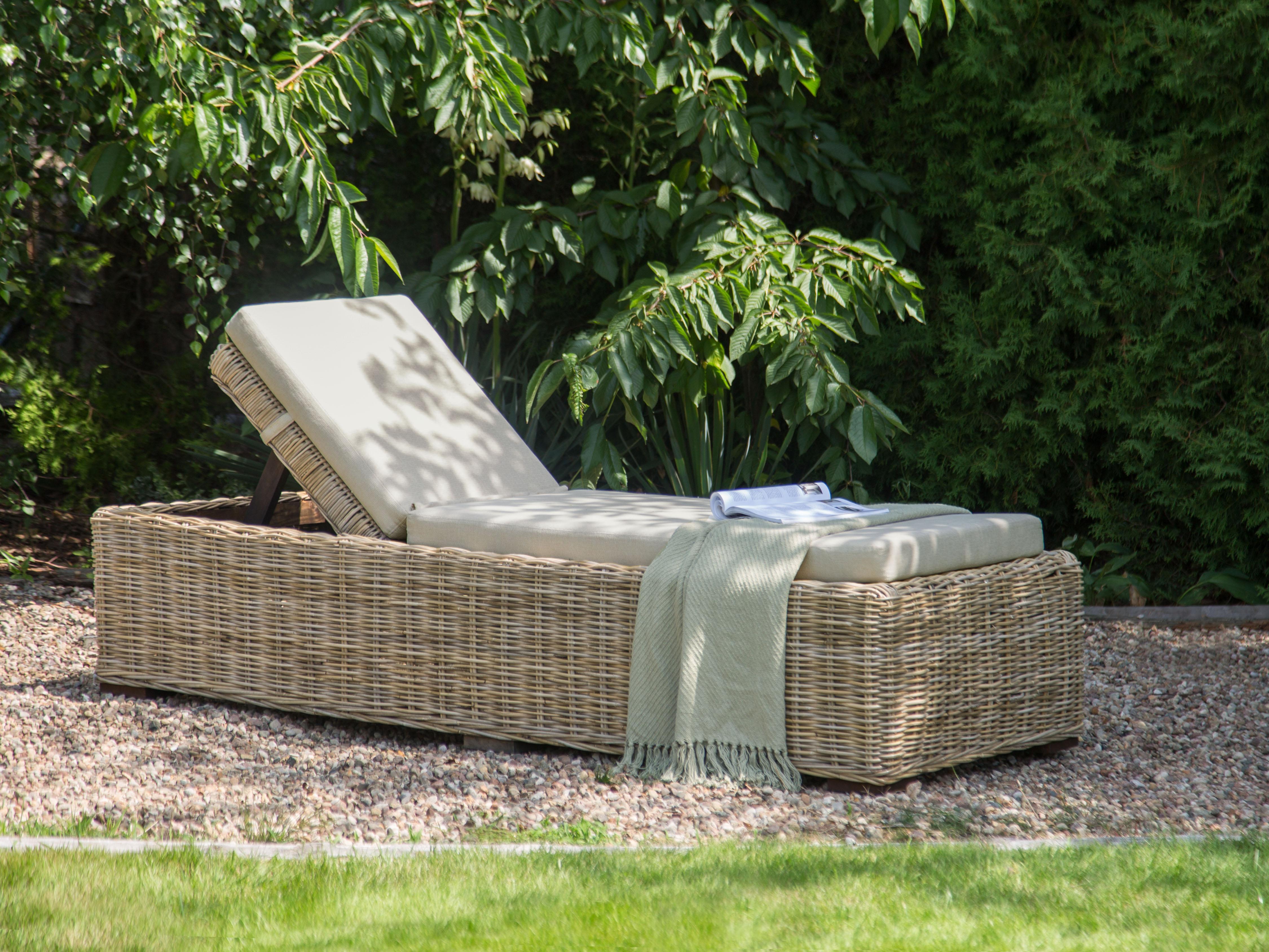 Sun Lounger with Cushion PALESE Reclining Rattan Natural