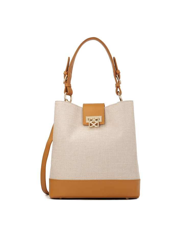 Unique fabric and leather handbag