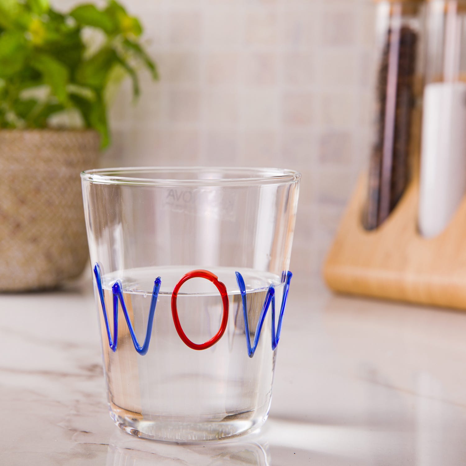 Bicchiere scritta Wow 380 ml in vetro borosilicato