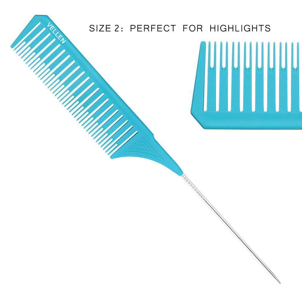 Vellen Weave Pin Tail Comb Set For Highlighting - 3 Pack - Blue
