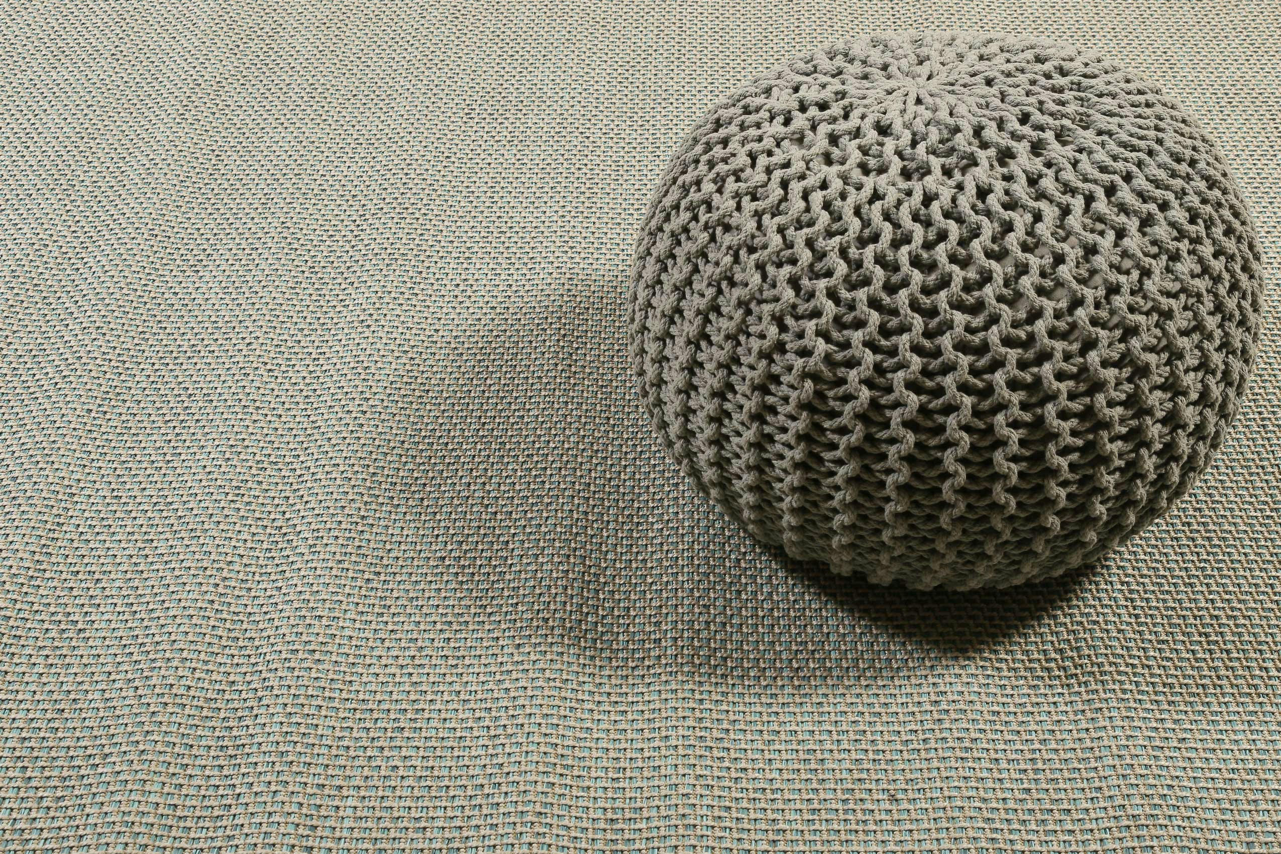 MIDLAND - Tapis exterieur tissé plat motif turquoise beige 120x170