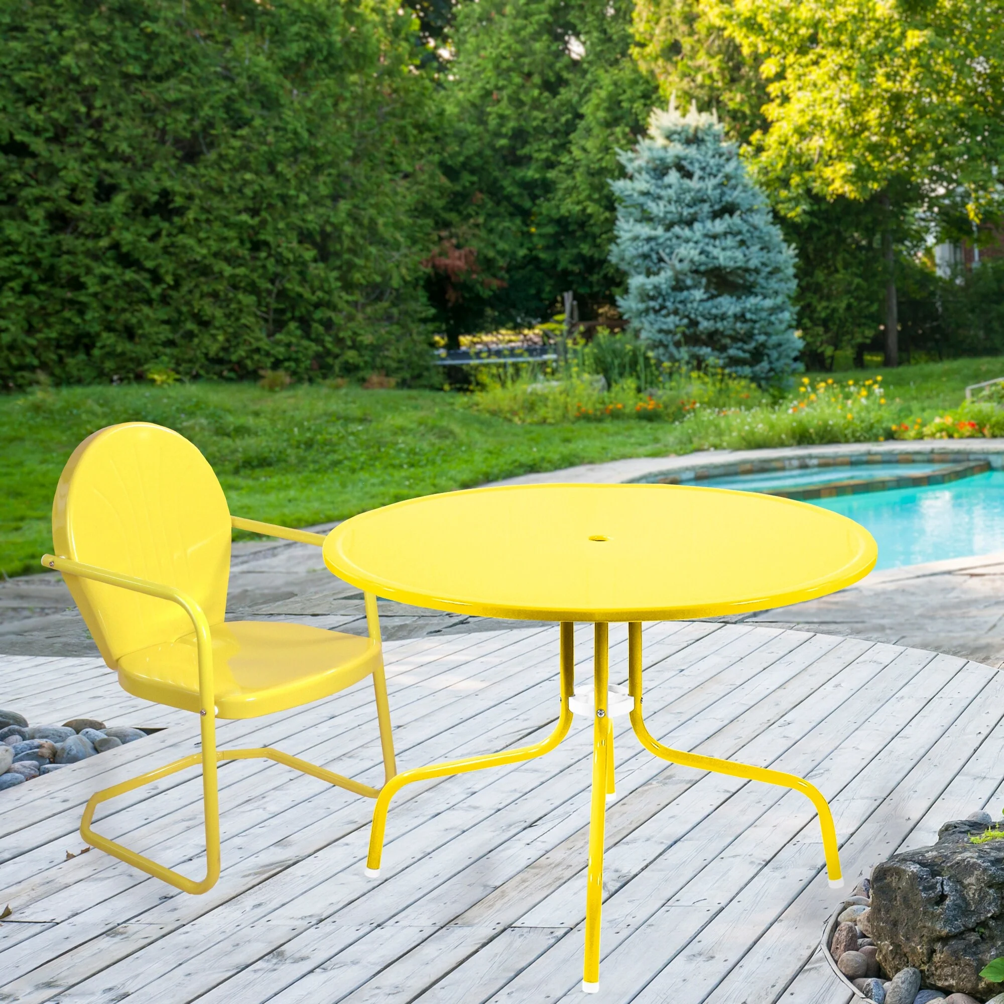 39.25-Inch Outdoor Retro Metal Tulip Table, Yellow